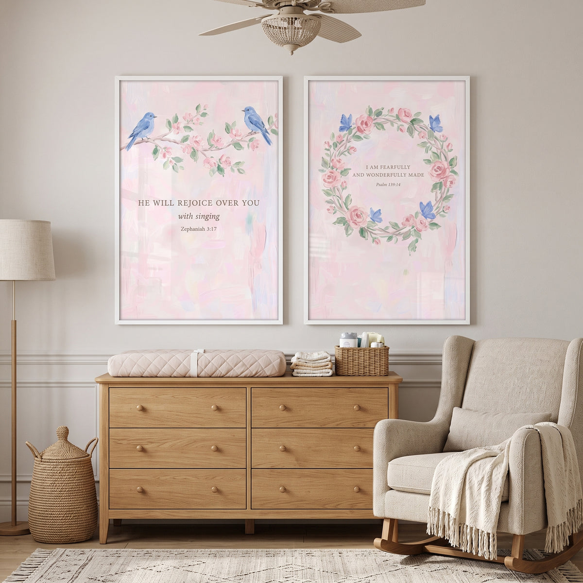 Watercolor Feminine Floral Scripture Wall Art Set Of 2 - Floral Scripture Duo
