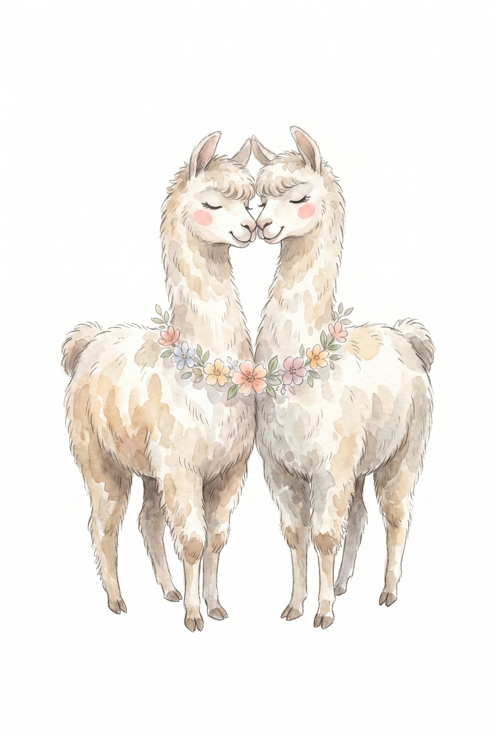 Watercolor Floral Hugging Llama Wall Art - Llama Love