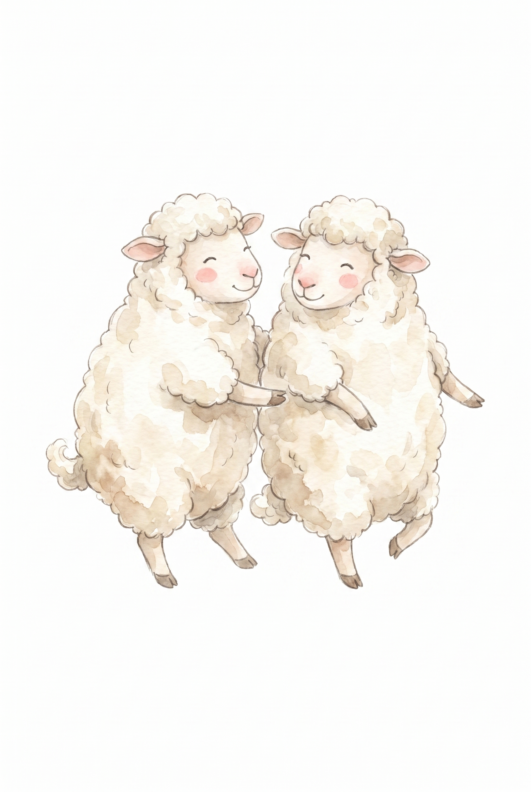 Watercolor Fluffy Dancing Sheep Wall Art - Dancing Fluffy Lambs