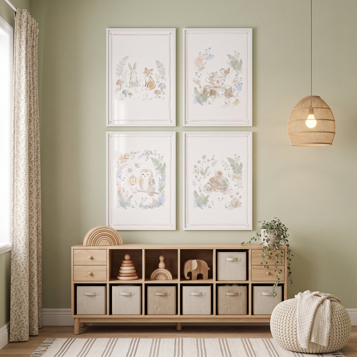 Watercolor Forest Animal Set Wall Art Set of 4 - Pastel Animal Prints