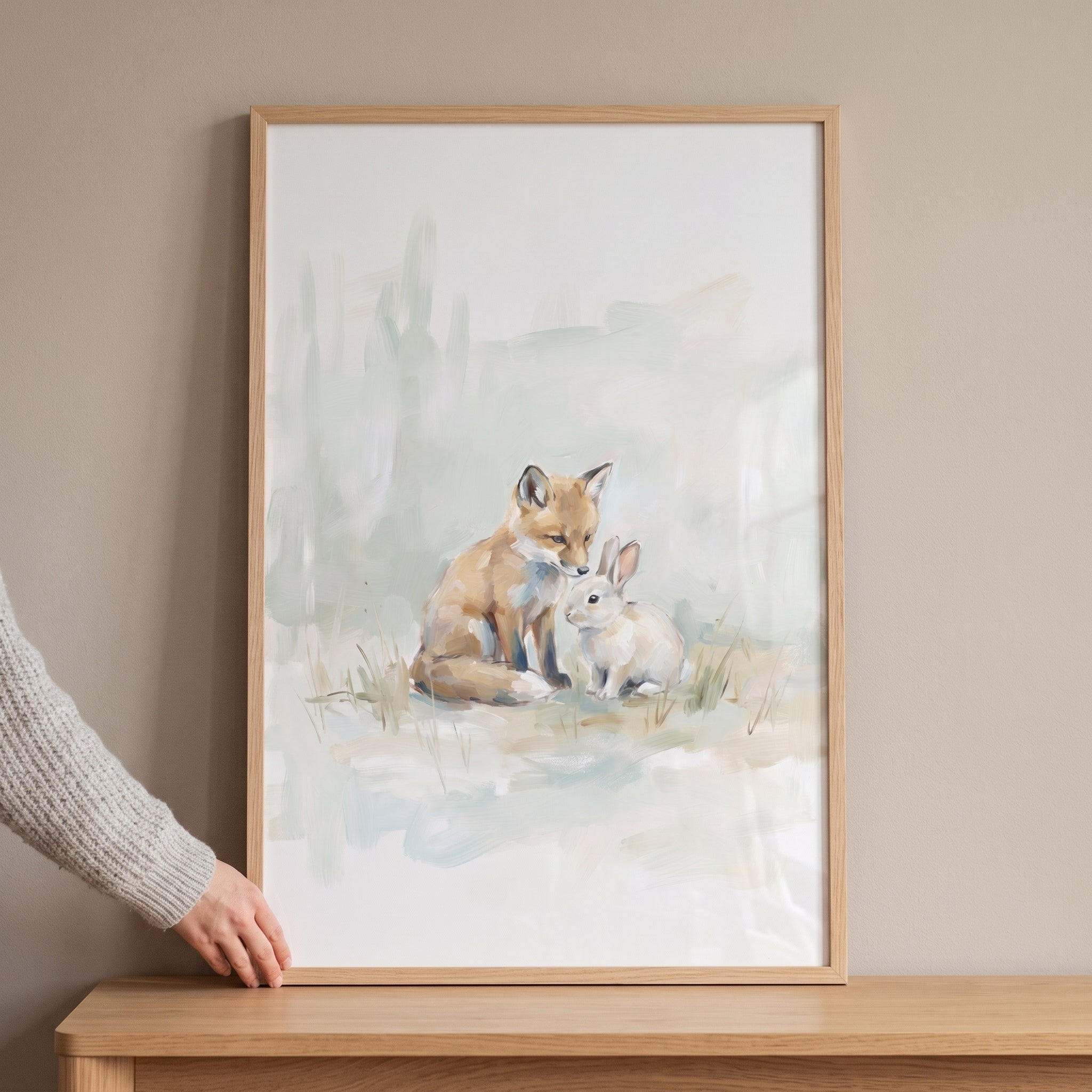 Watercolor Fox And Rabbit Animals Wall Art - Forest Friends