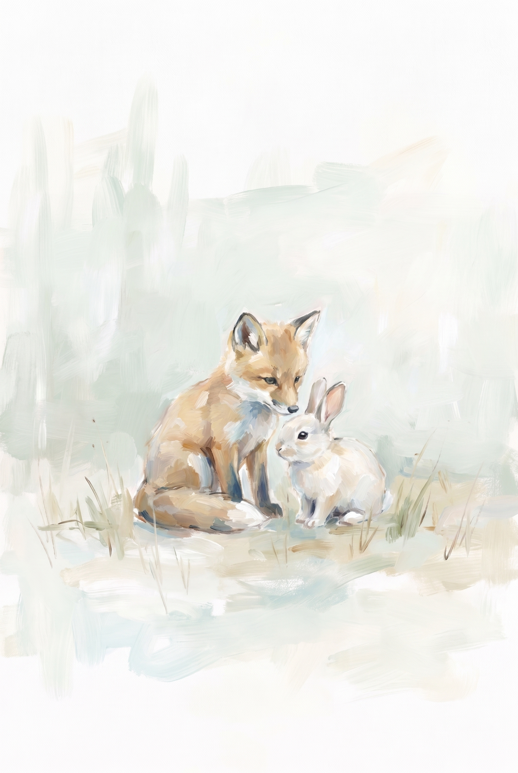 Watercolor Fox And Rabbit Animals Wall Art - Forest Friends