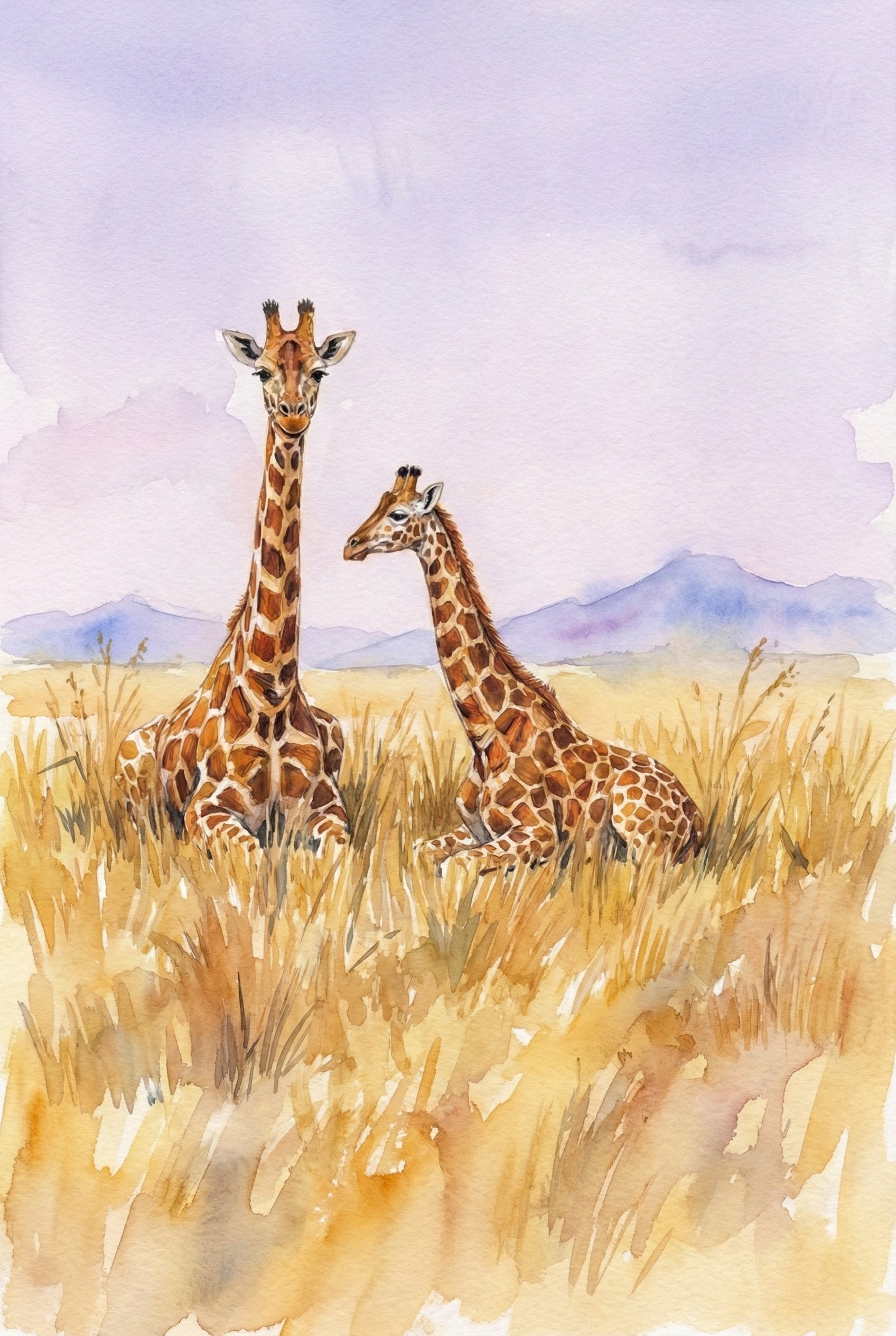 Watercolor Giraffe Print - Savanna Serenity