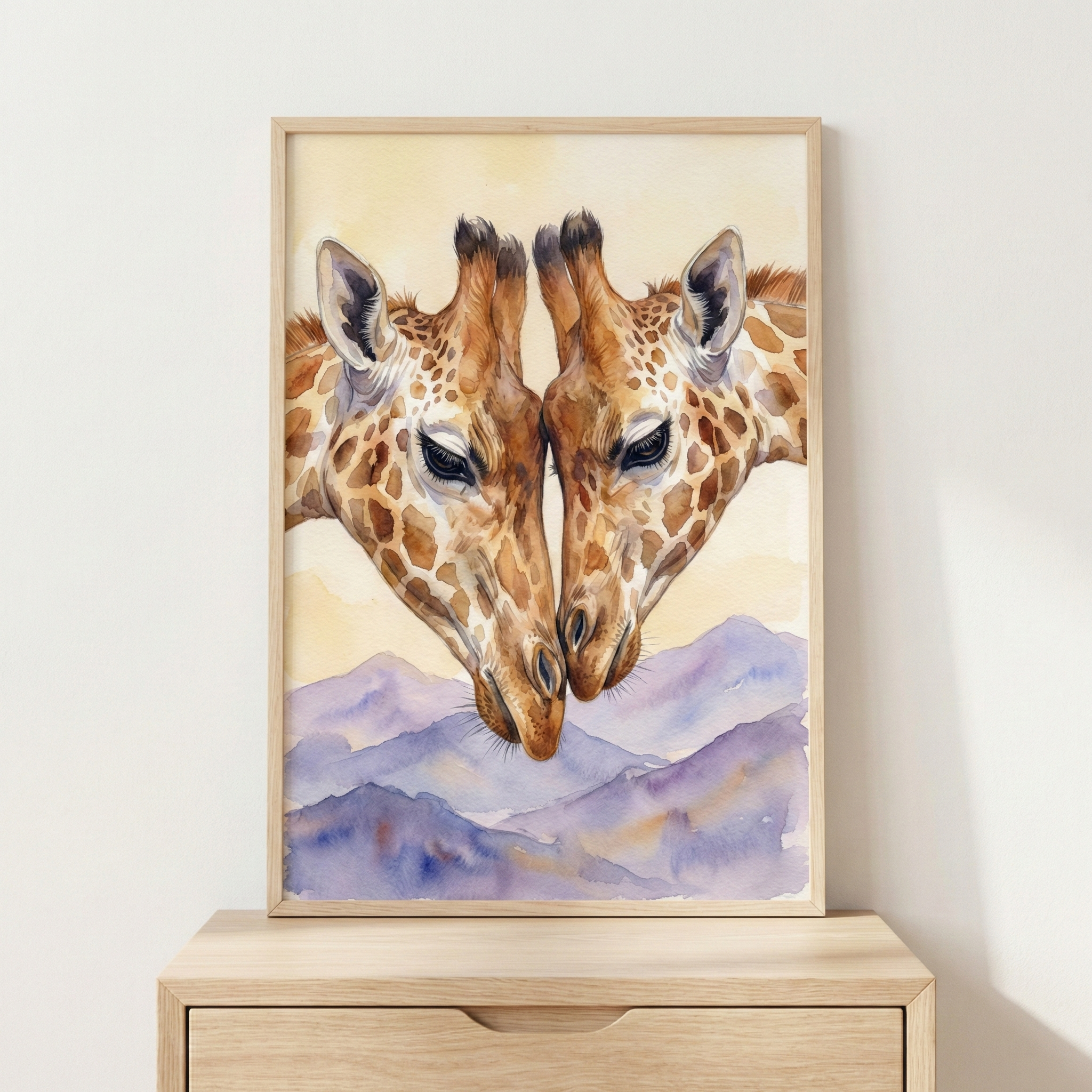 Watercolor Giraffe Wall Art - Graceful Giraffe Bond
