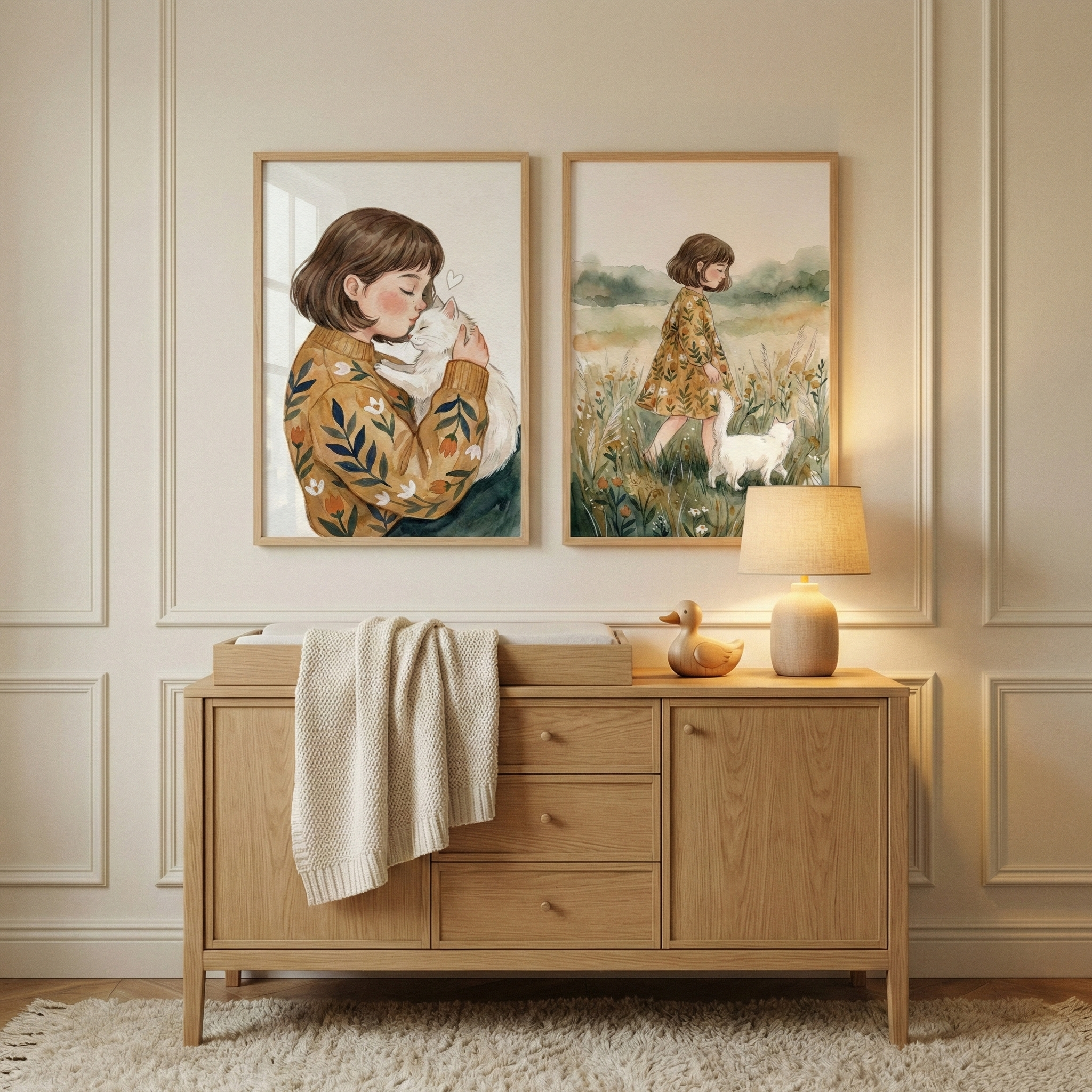 Cat Wall Art For Girls Room Set of 2 - Meadow Cat Dreams