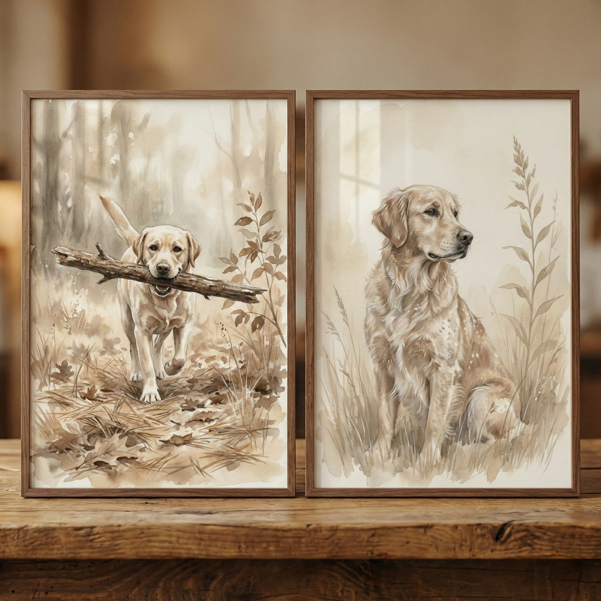 Dog Art Set of 2 - Golden Forest Friends