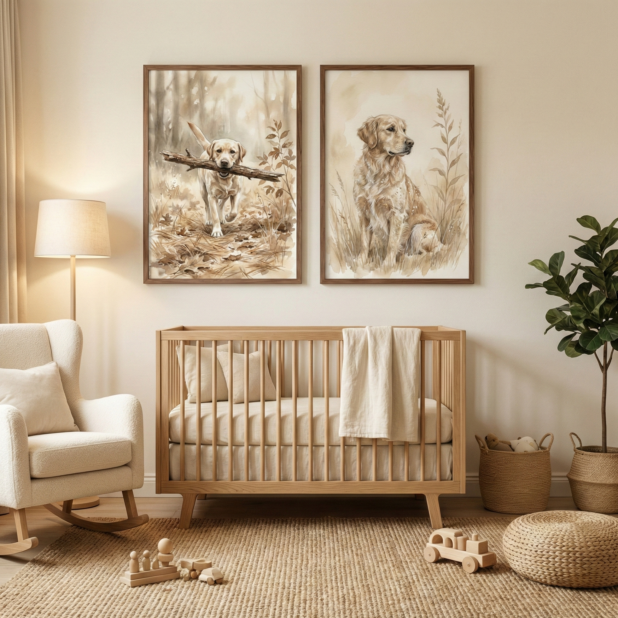 Dog Art Set of 2 - Golden Forest Friends