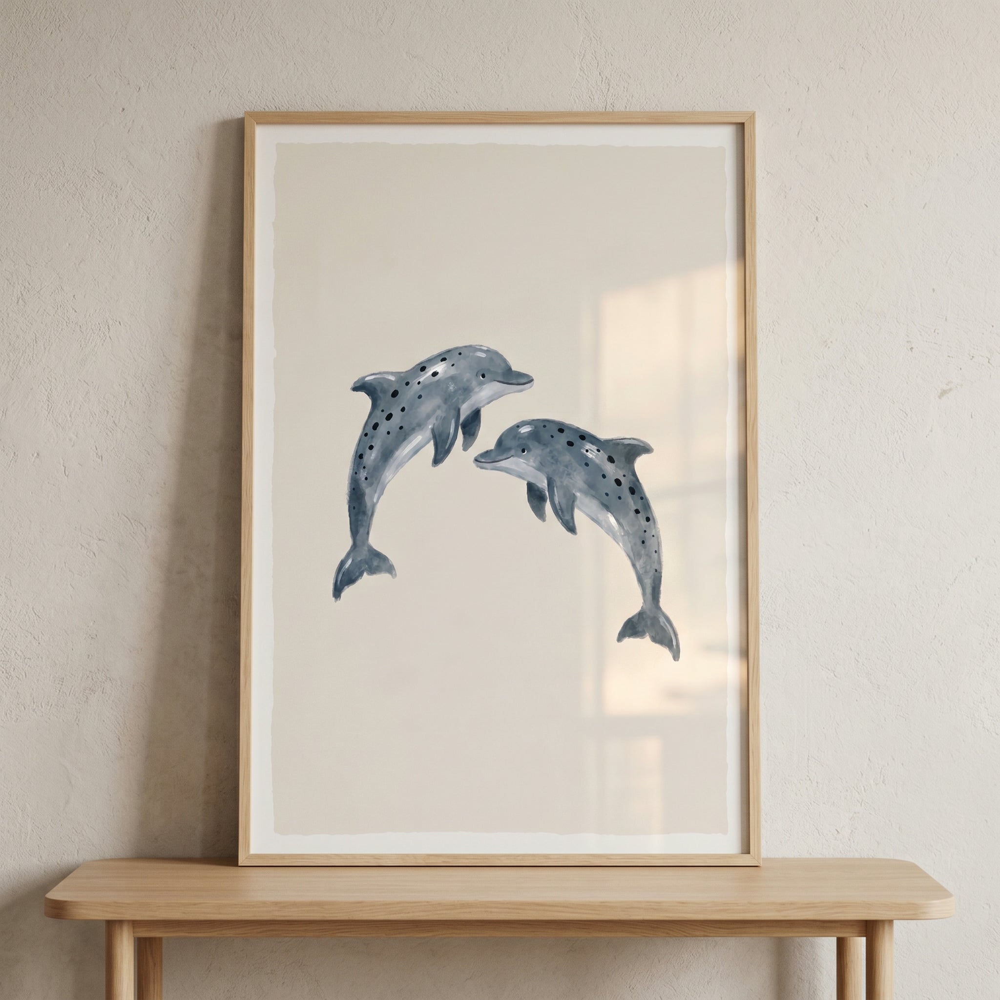 Watercolor Grey Leaping Dolphin Wall Art - Spotted Dolphin Duo
