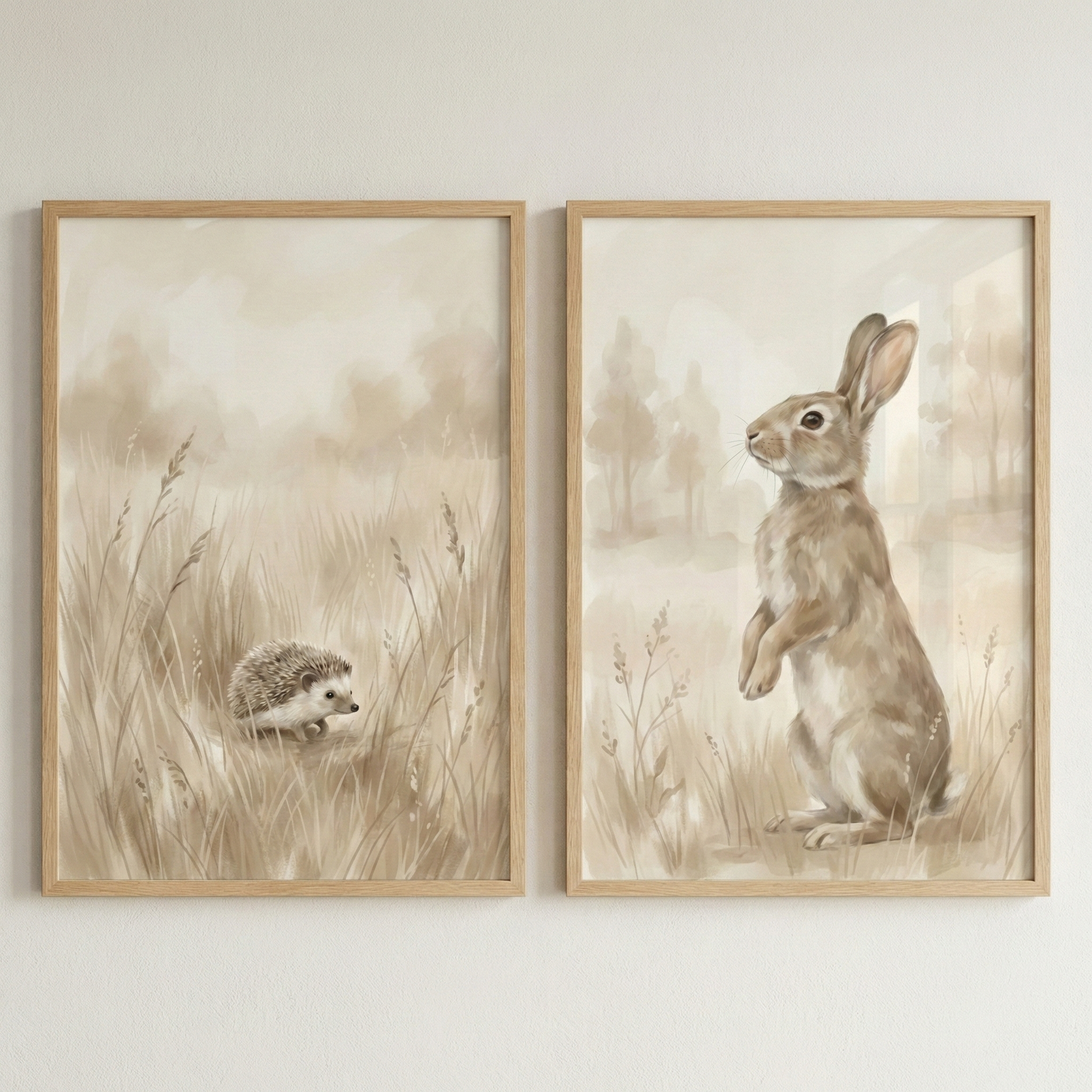 Woodland Nursery Wall Art Set of 2 - Gentle Meadow Friends