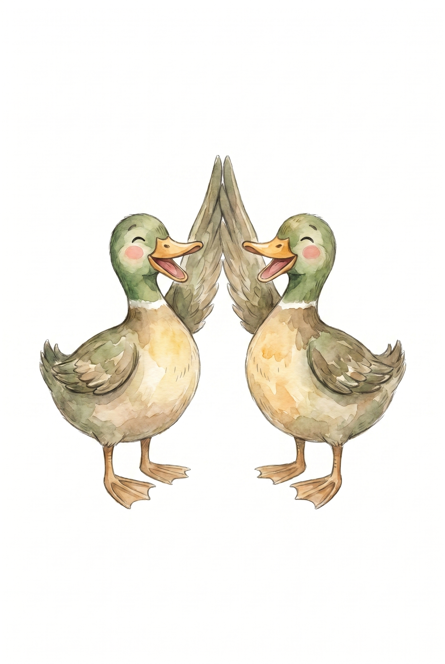 Watercolor High Five Ducks Wall Art - Happy Duck Duo