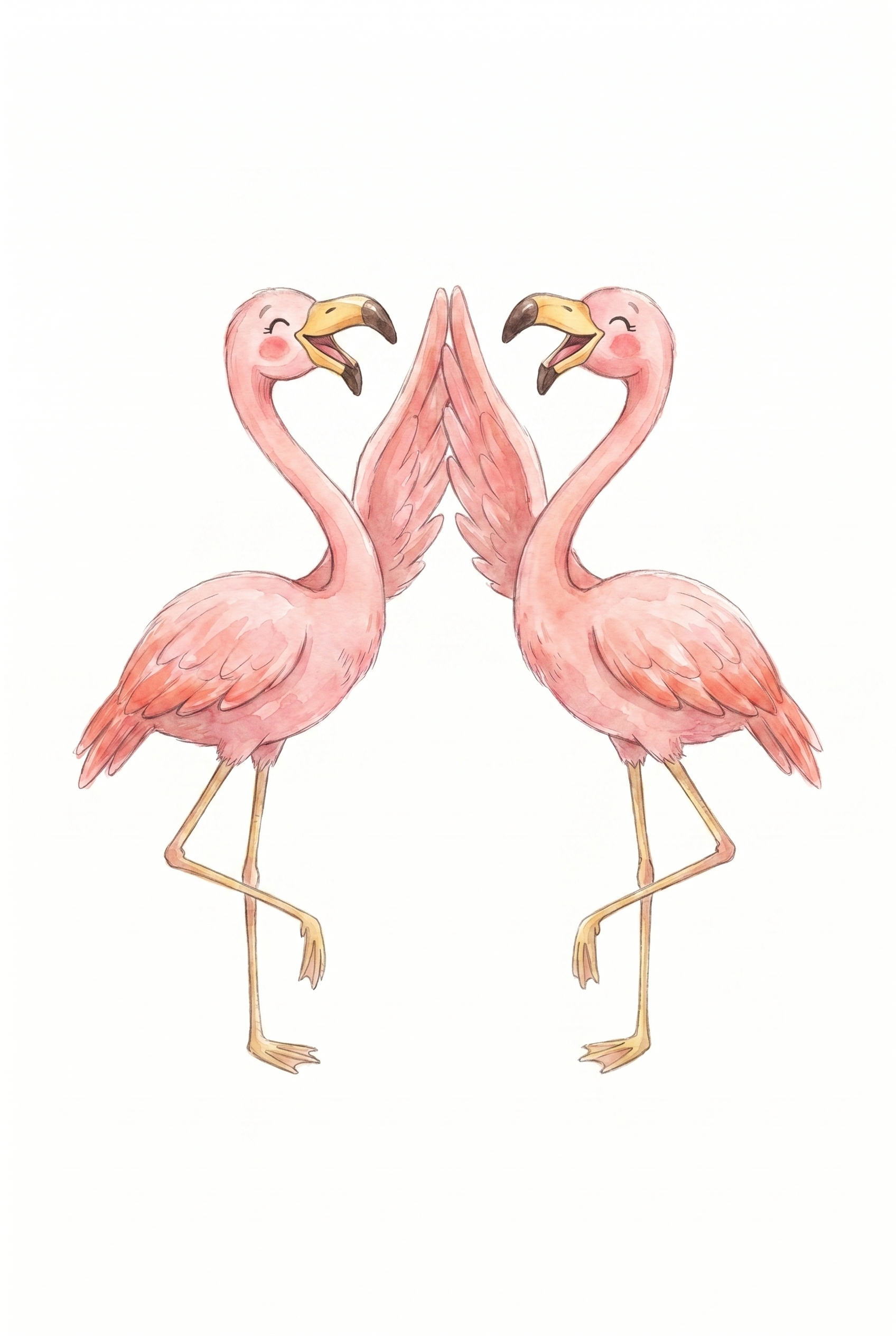 Watercolor High Five Flamingo Wall Art - Flamingo High Five