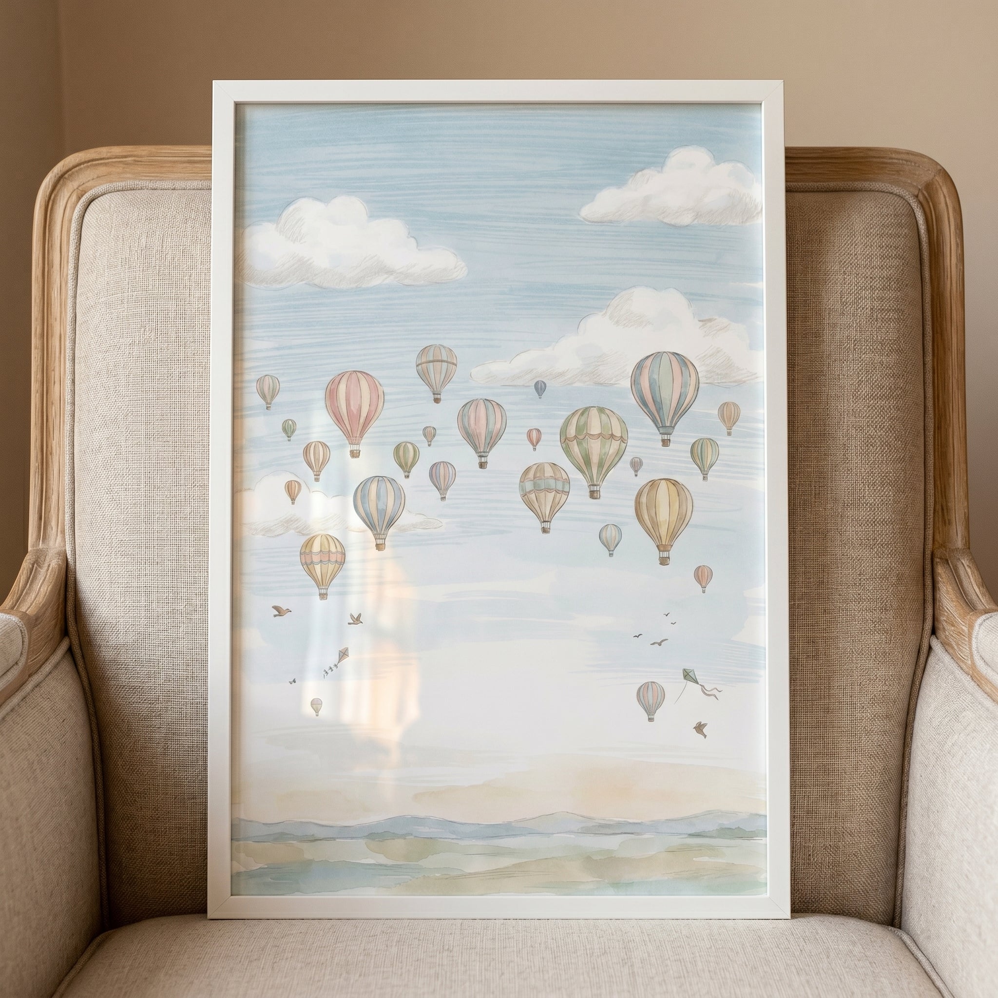 Watercolor Hot Air Balloon Wall Art - Whimsical Sky Voyage