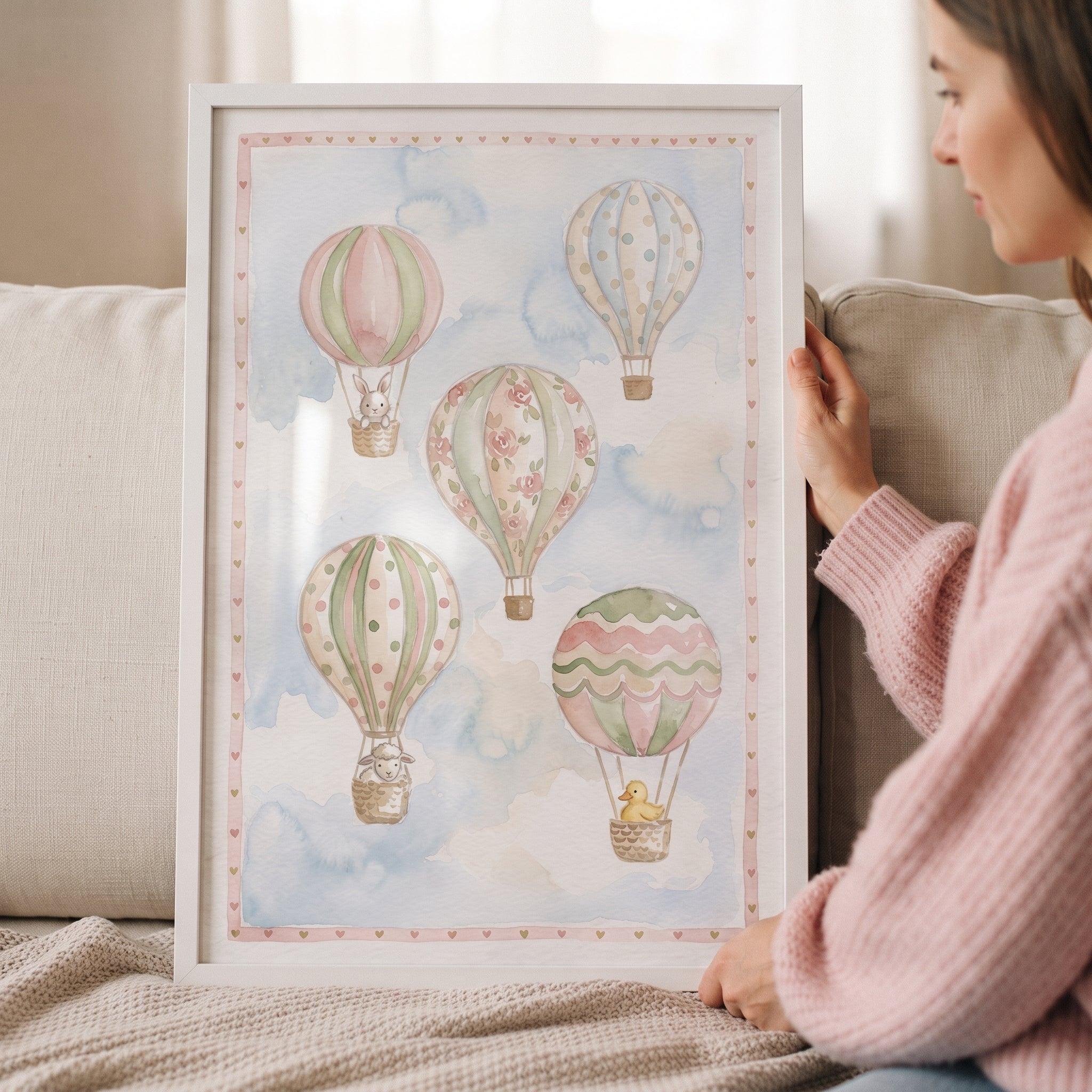 Watercolor Hot Air Balloon Wall Art - Whimsical Balloon Ride