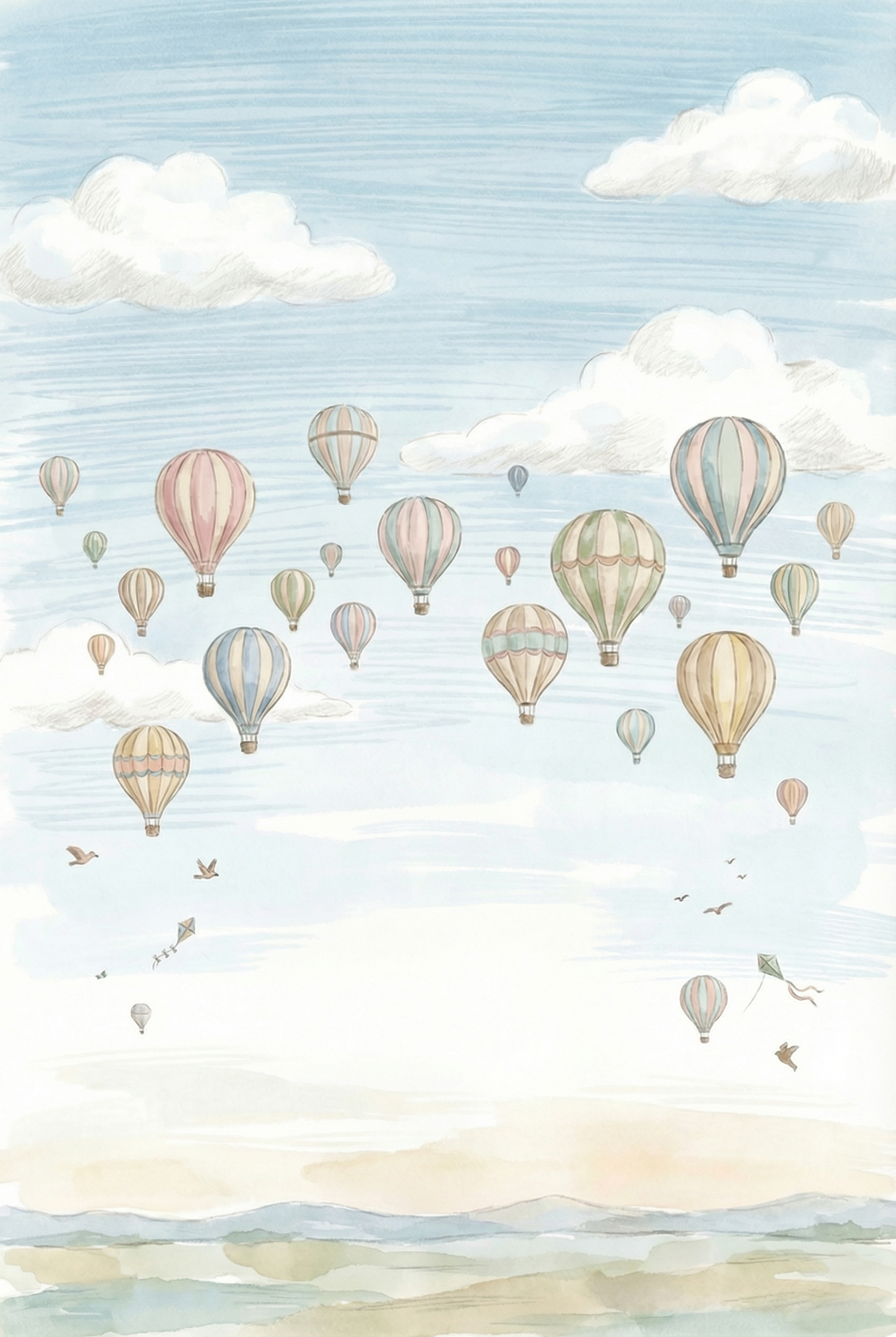 Watercolor Hot Air Balloon Wall Art - Whimsical Sky Voyage