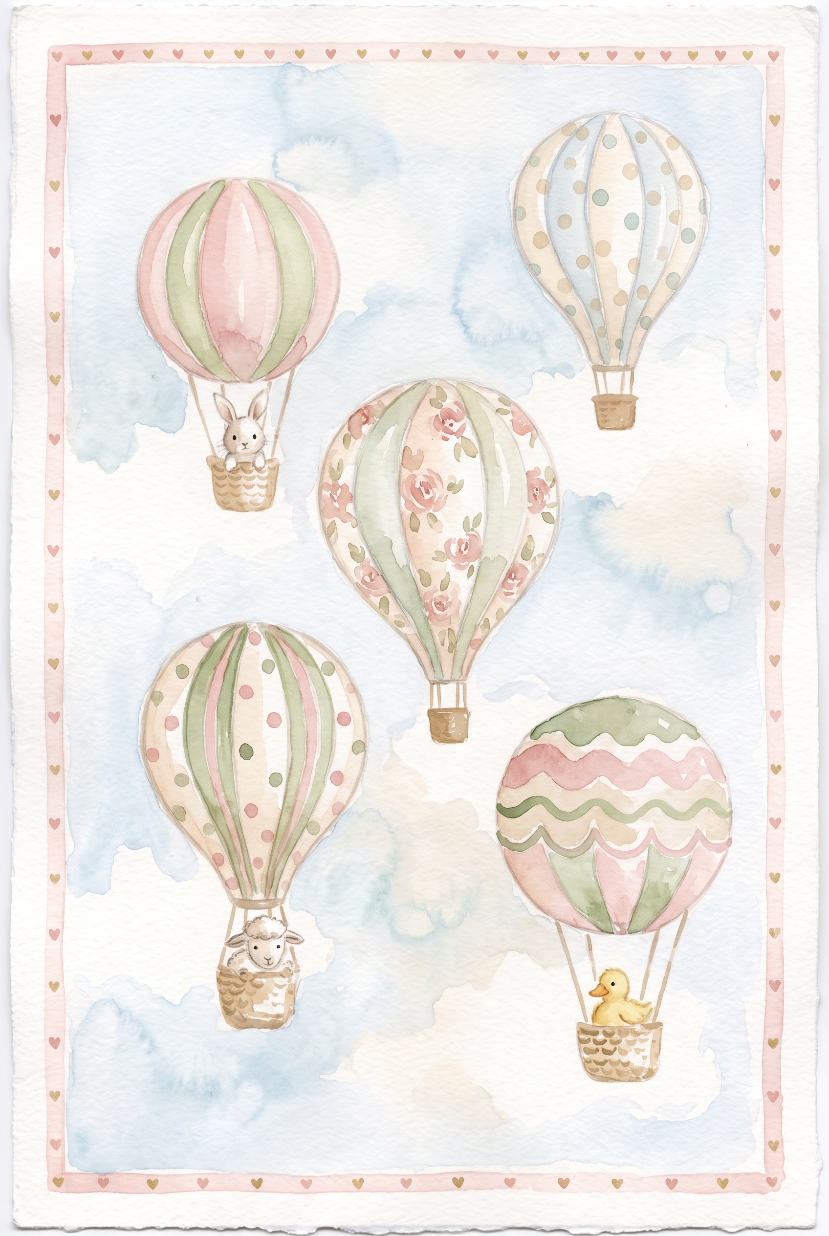 Watercolor Hot Air Balloon Wall Art - Whimsical Balloon Ride