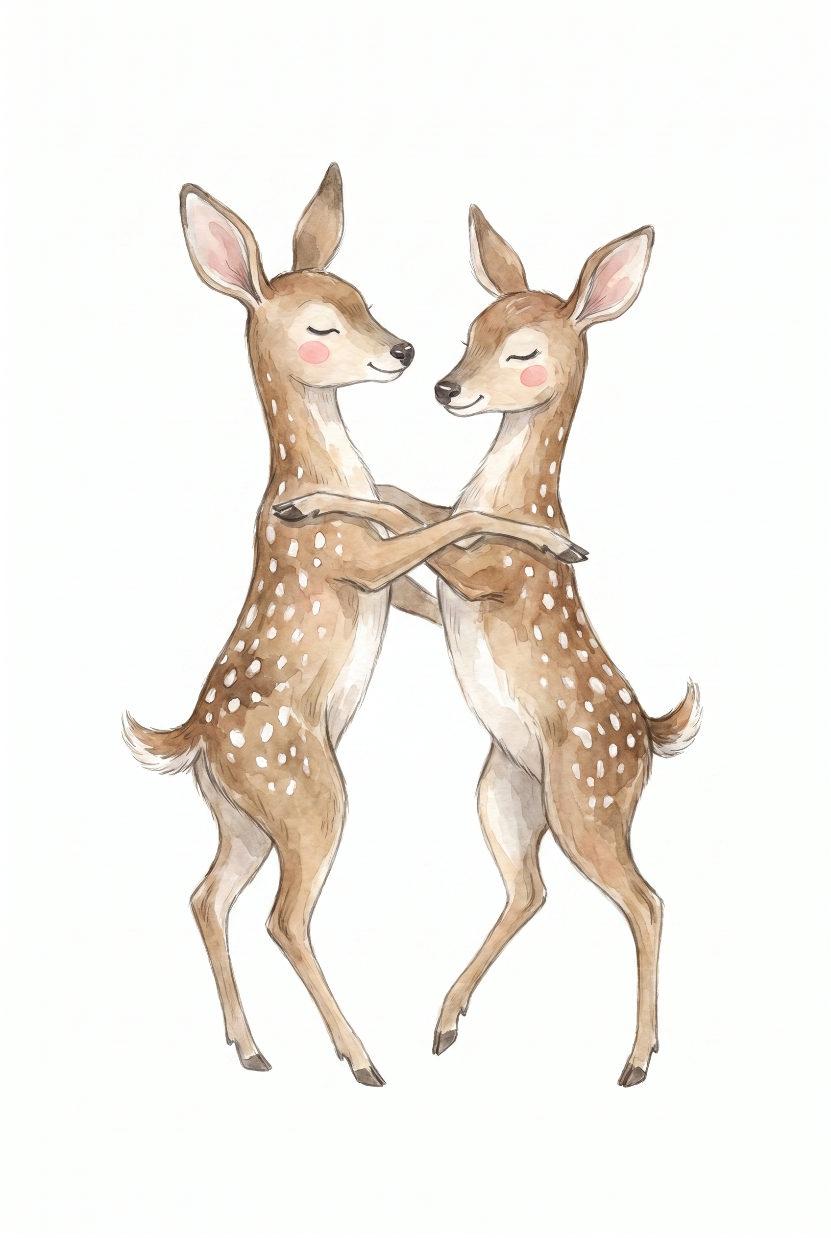 Watercolor Hugging Spotted Fawn Wall Art - Sweet Fawn Embrace