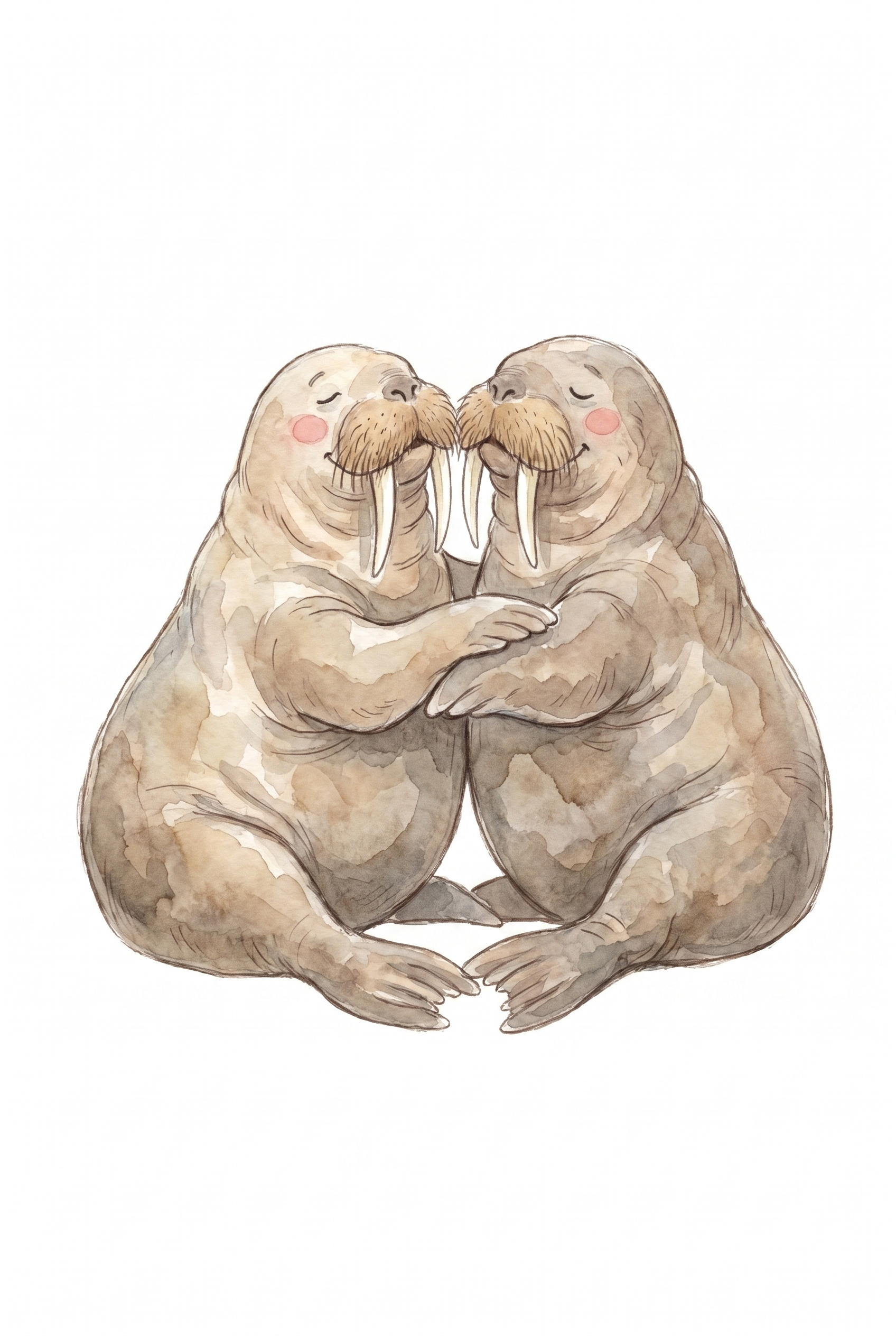 Watercolor Hugging Walrus Wall Art - Arctic Embrace
