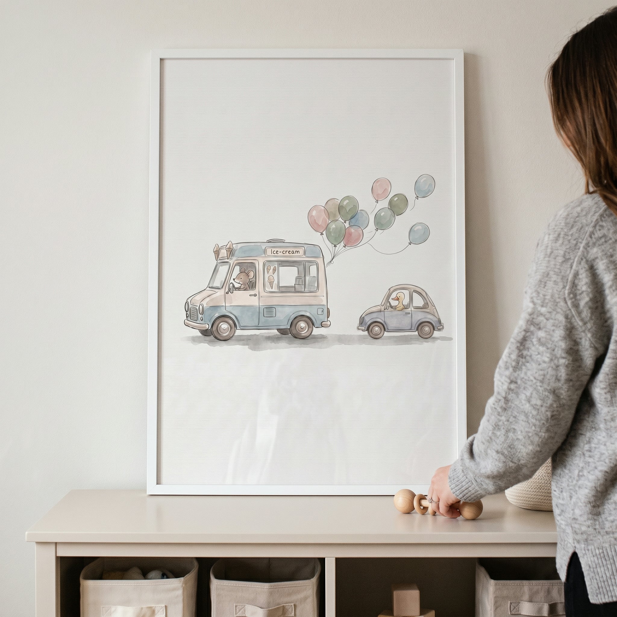 Watercolor Ice Cream Truck Wall Art - Sweet Summer Parade