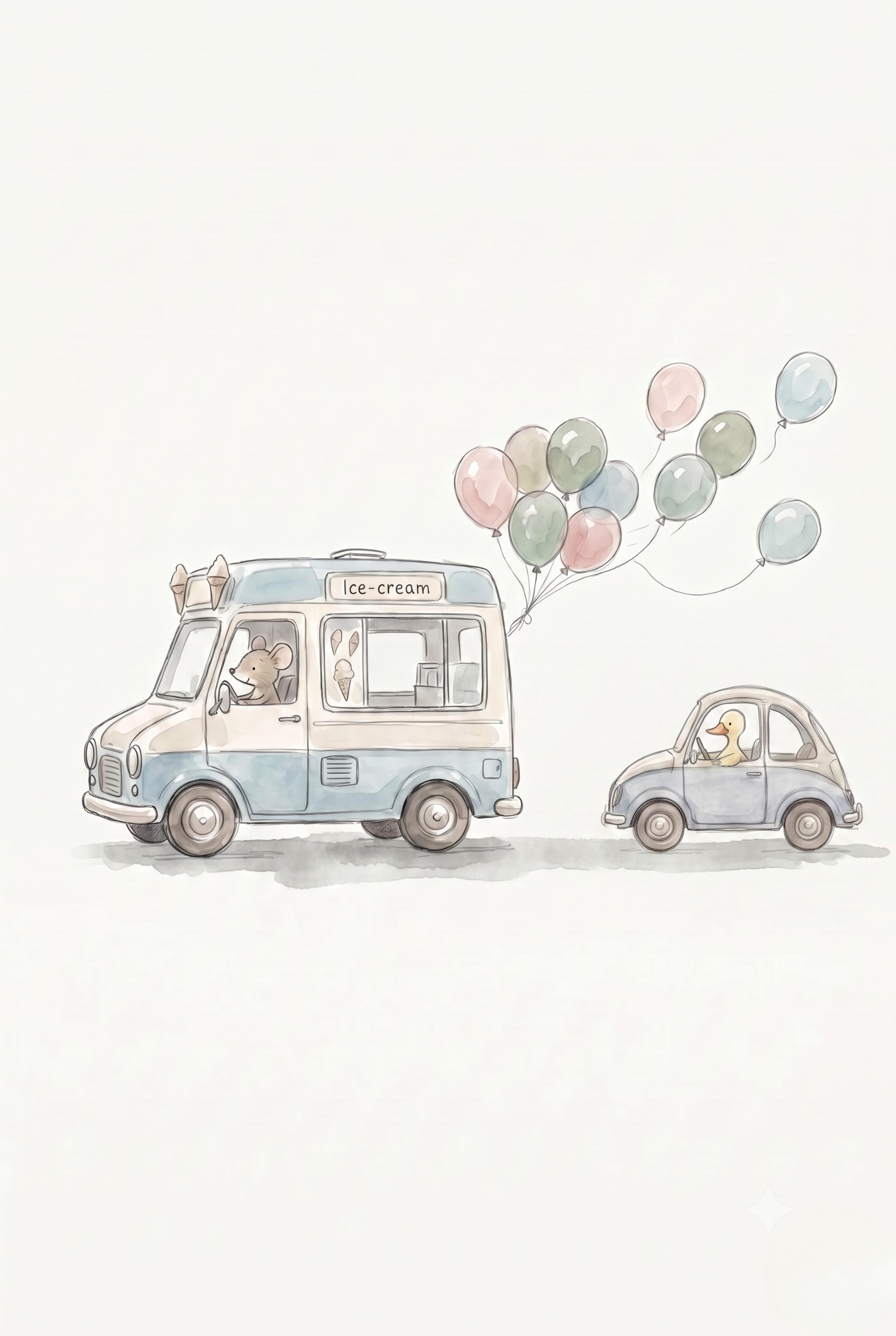Watercolor Ice Cream Truck Wall Art - Sweet Summer Parade