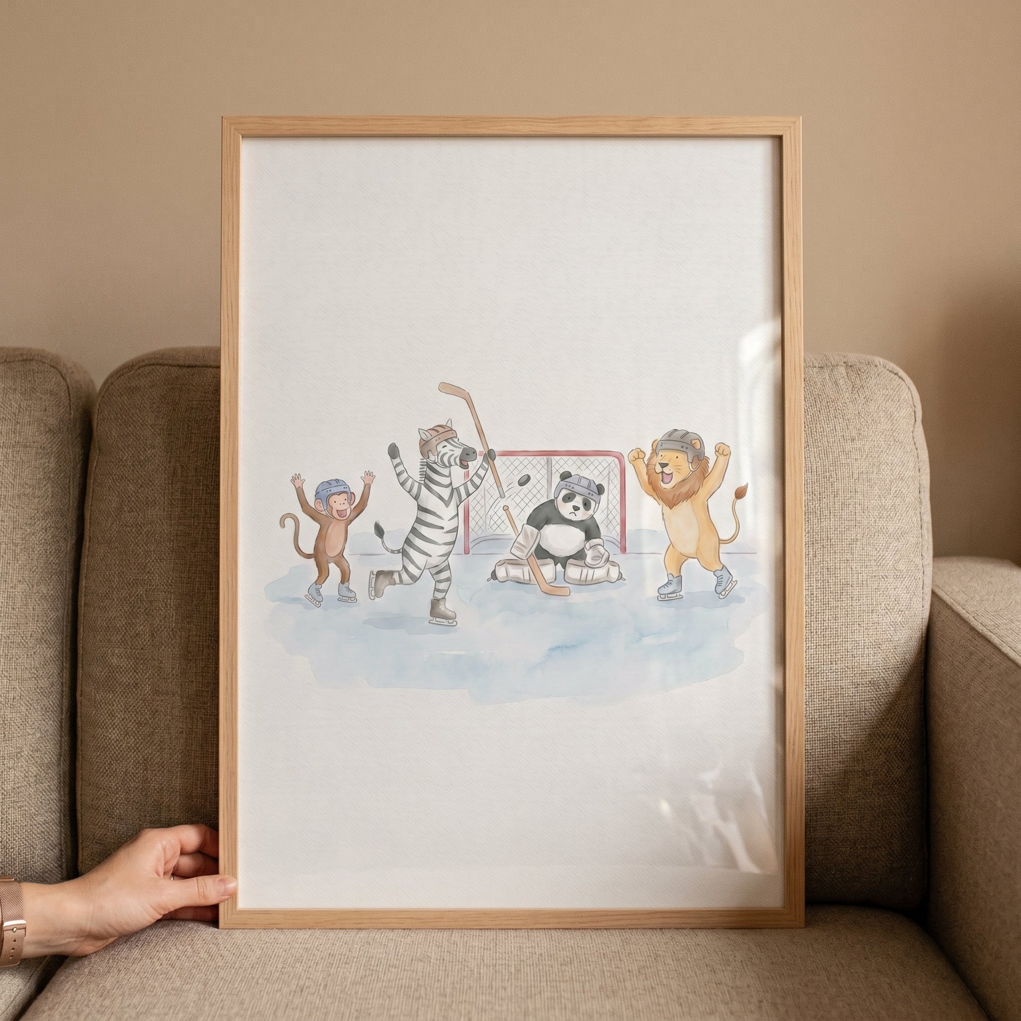 Watercolor Ice Hockey Animals Wall Art - Animal Hockey Fun
