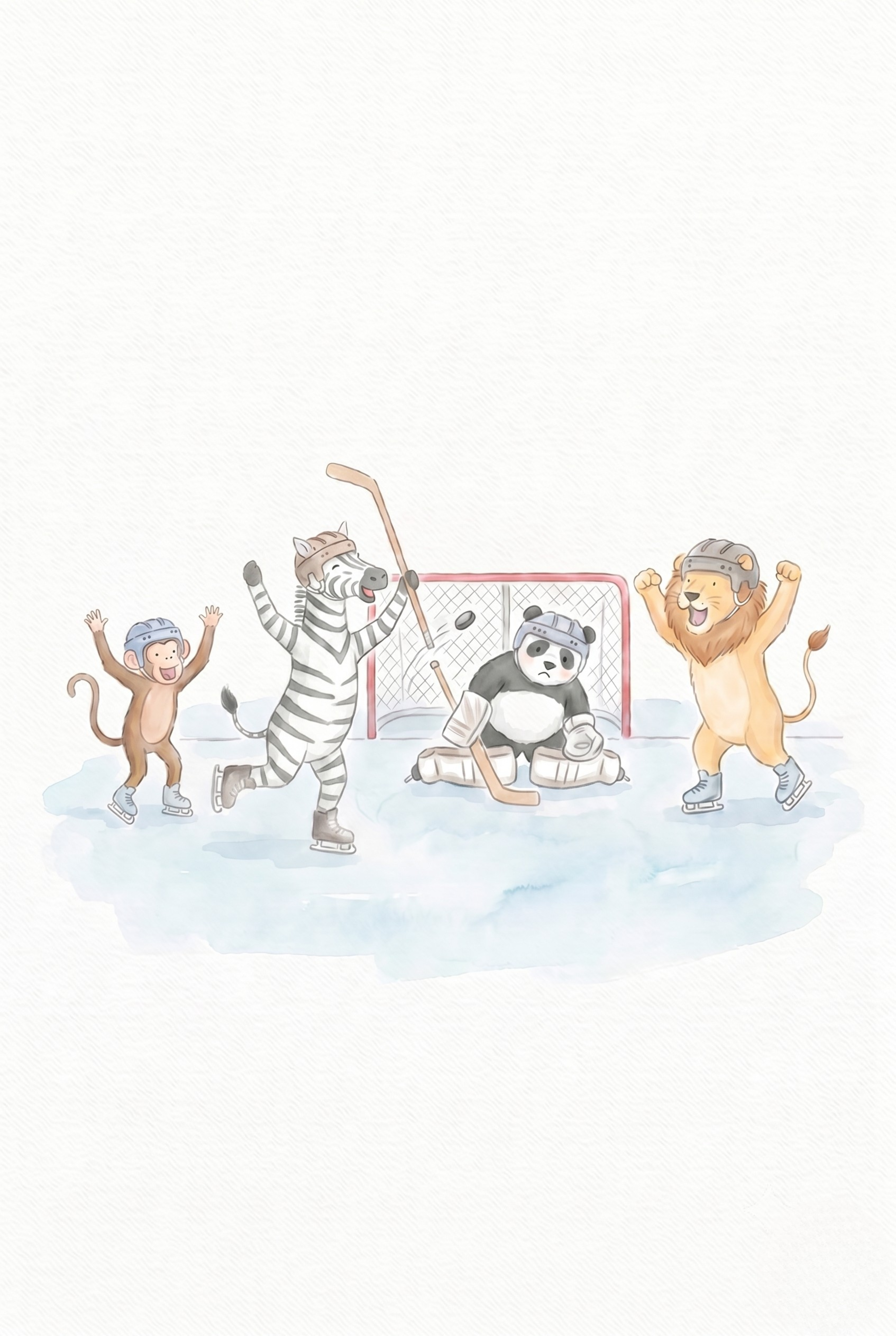 Watercolor Ice Hockey Animals Wall Art - Animal Hockey Fun