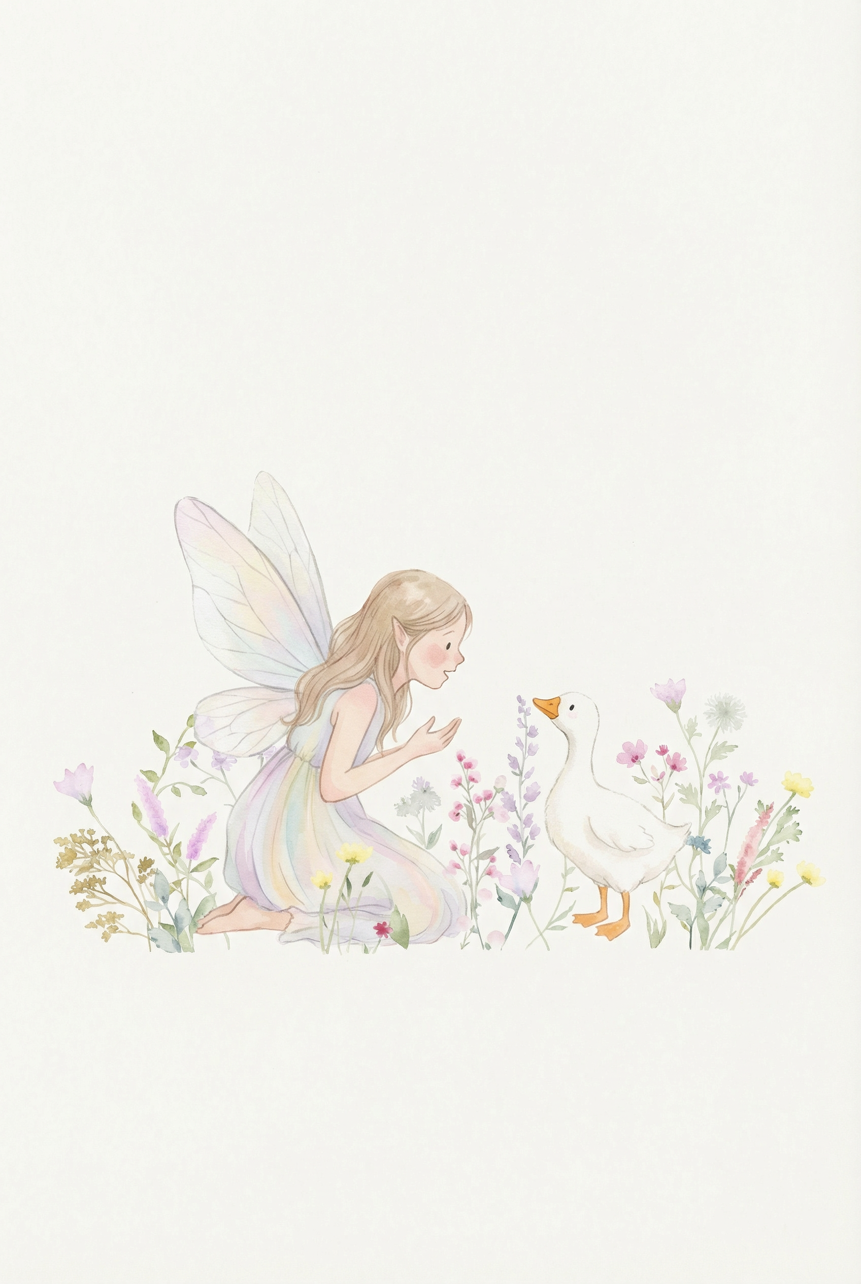 Watercolor Kneeling Fairy Duck Wall Art - Meadow Fairy Friend