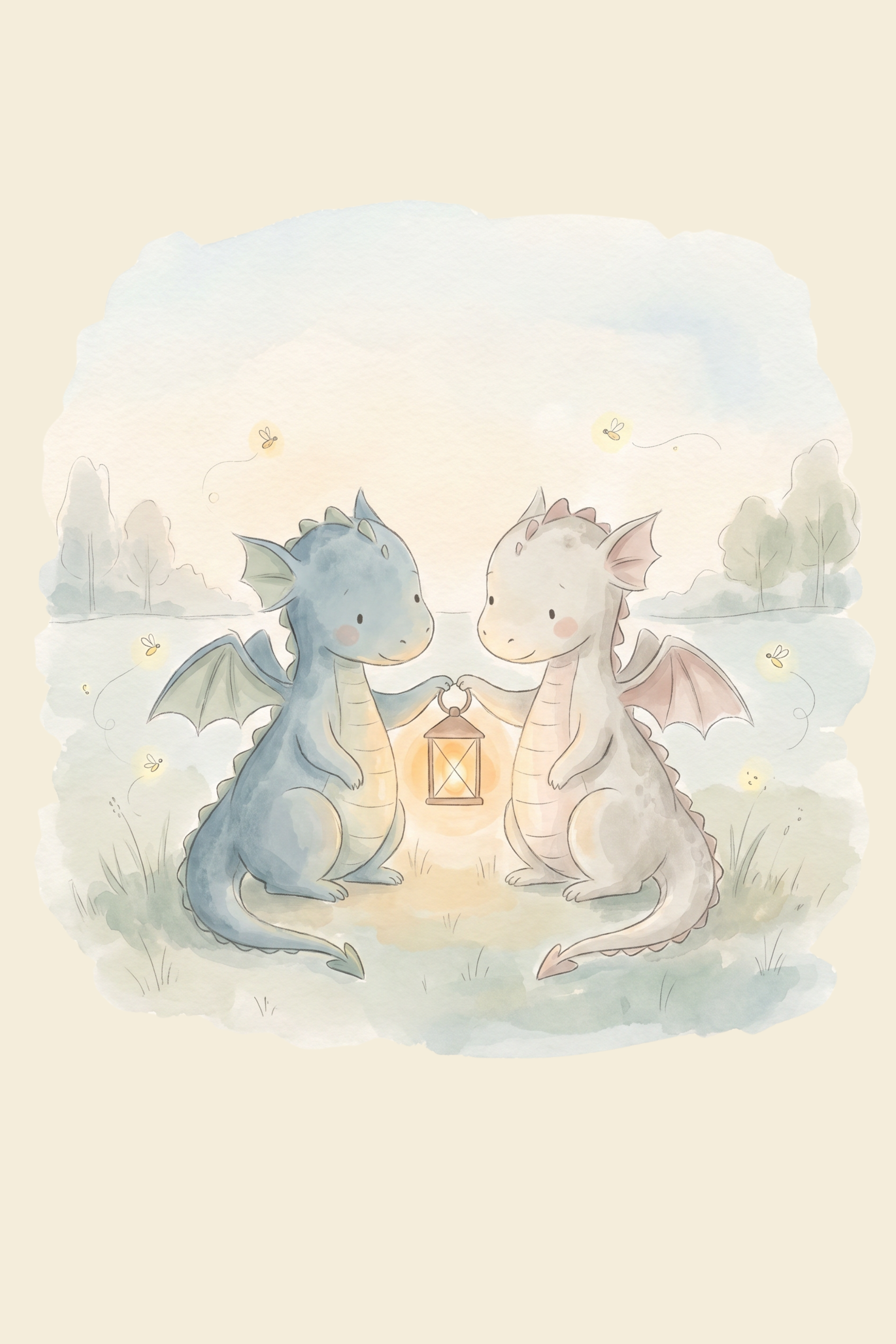 Watercolor Lantern Holding Dragons Wall Art - Dragon Lantern Glow