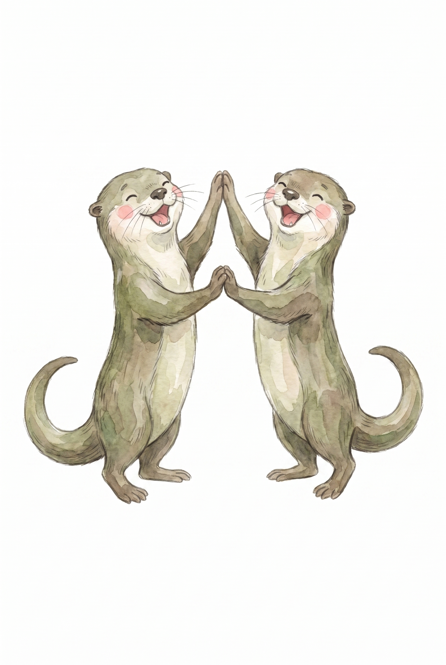 Watercolor Laughing Dancing Otter Wall Art - Happy Otter Duo