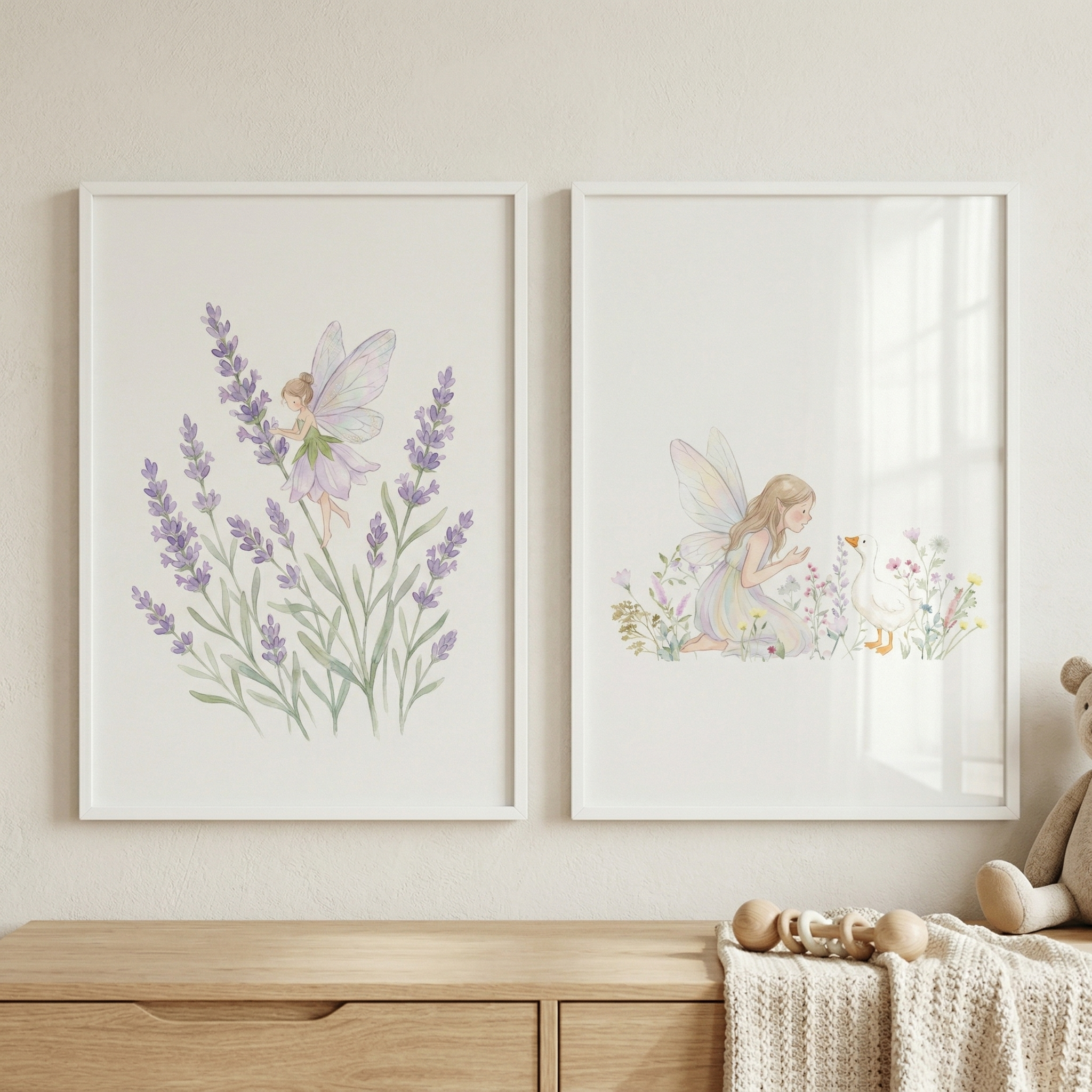 Watercolor Lavender Garden Fairy Wall Art Set of 2 - Lavender Fairy Magic
