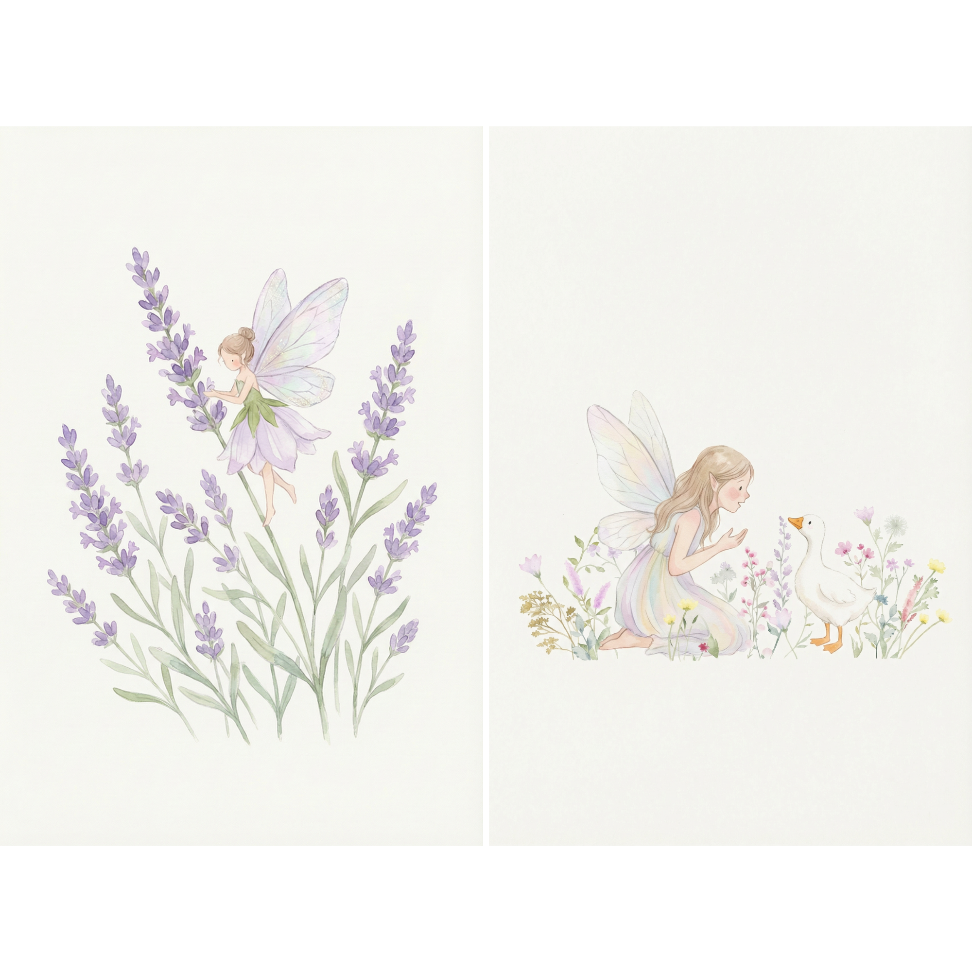 Watercolor Lavender Garden Fairy Wall Art Set of 2 - Lavender Fairy Magic