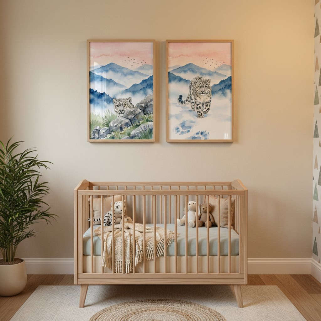 Watercolor Leopard Artwork Set of 2 - Misty Mountain Prowlers