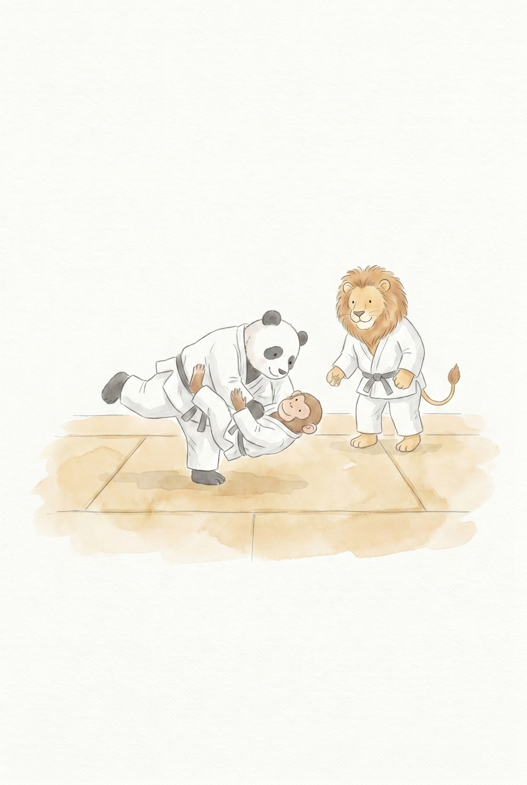 Watercolor Martial Arts Animals Wall Art - Animal Dojo Class