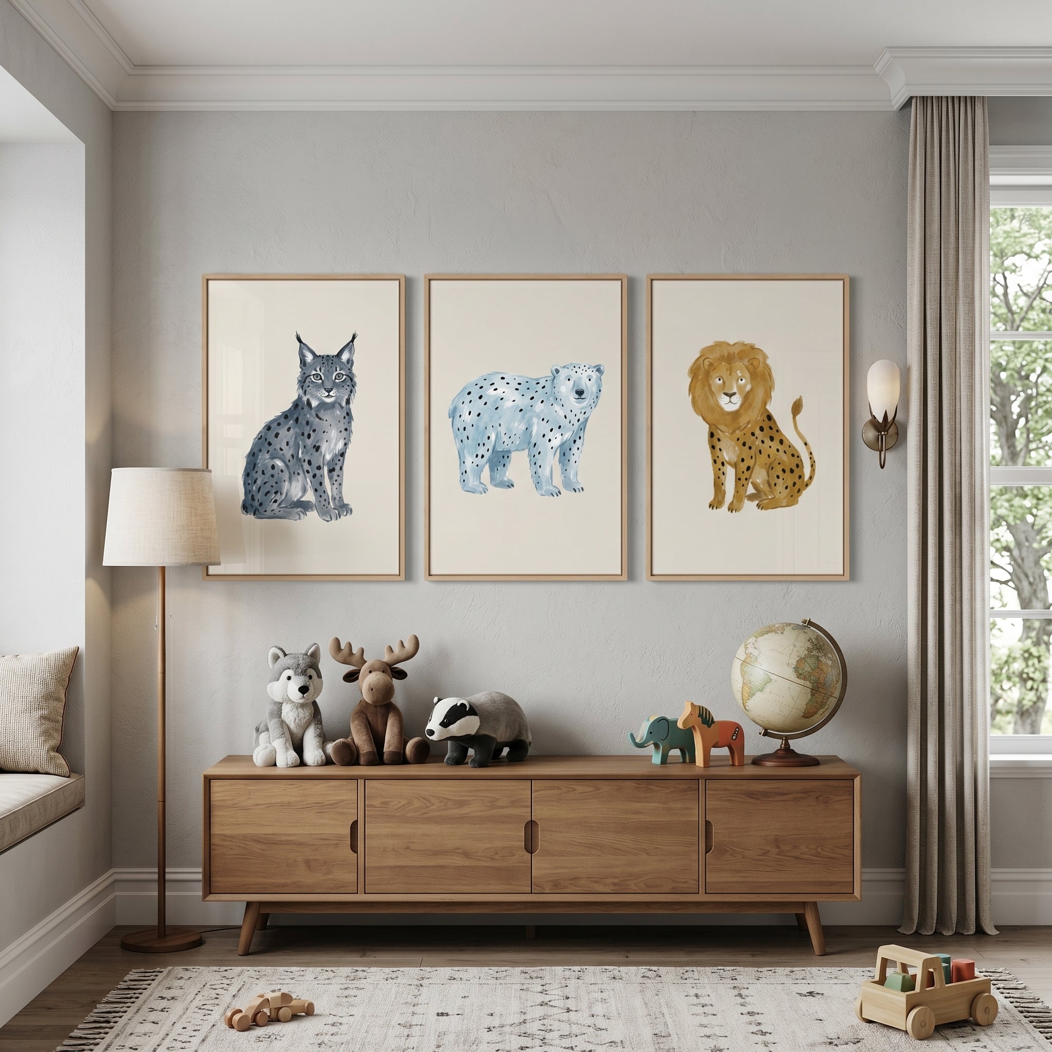 Watercolor Neutral Spotted Animals Wall Art Set of 3 - Spotted Animal Trio