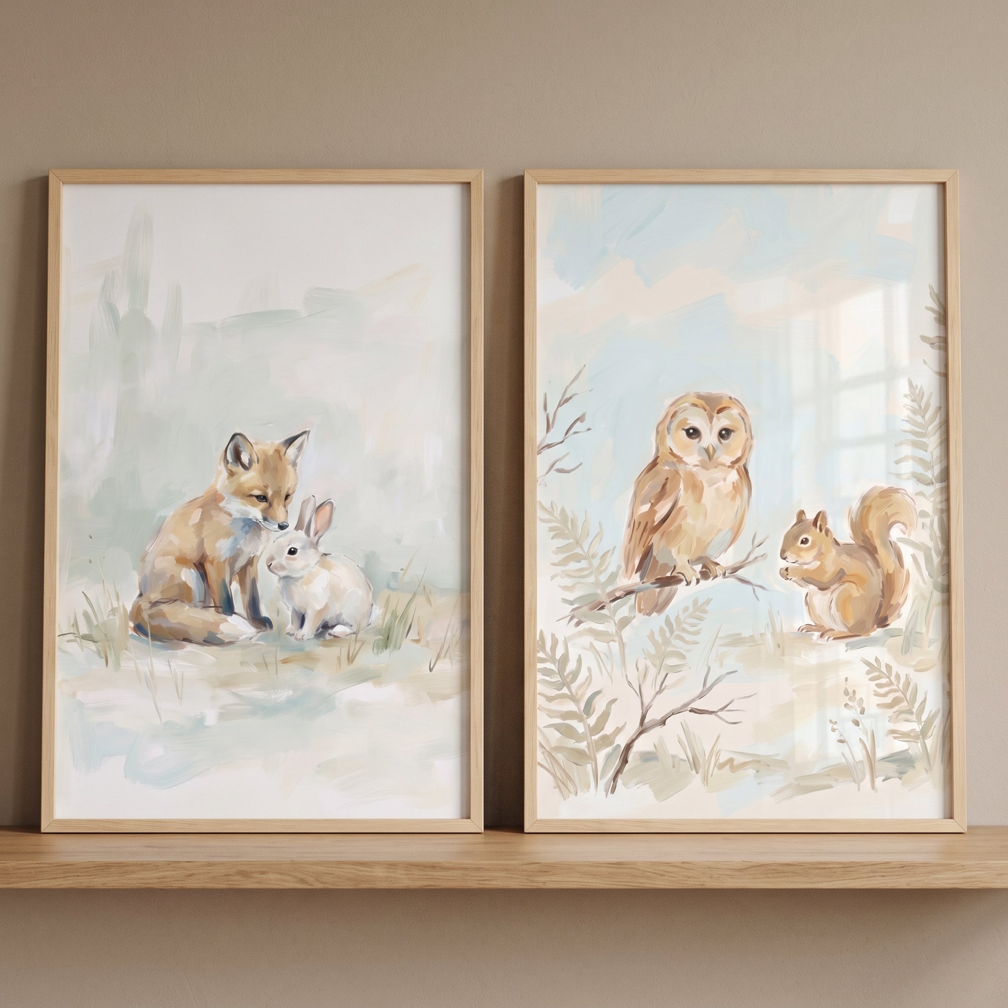 Watercolor Neutral Woodland Animals Wall Art Set Of 2 - Woodland Friends