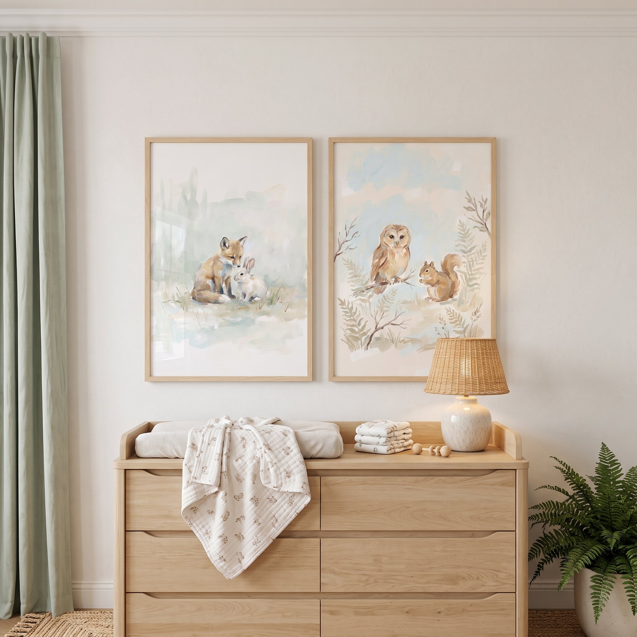 Watercolor Neutral Woodland Animals Wall Art Set Of 2 - Woodland Friends