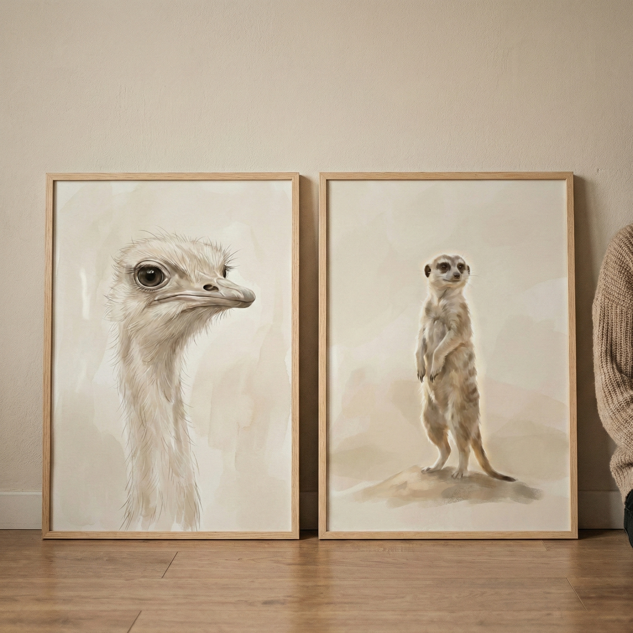 Ostrich And Meerkat Wall Art Set of 2 - Savannah Sentinels