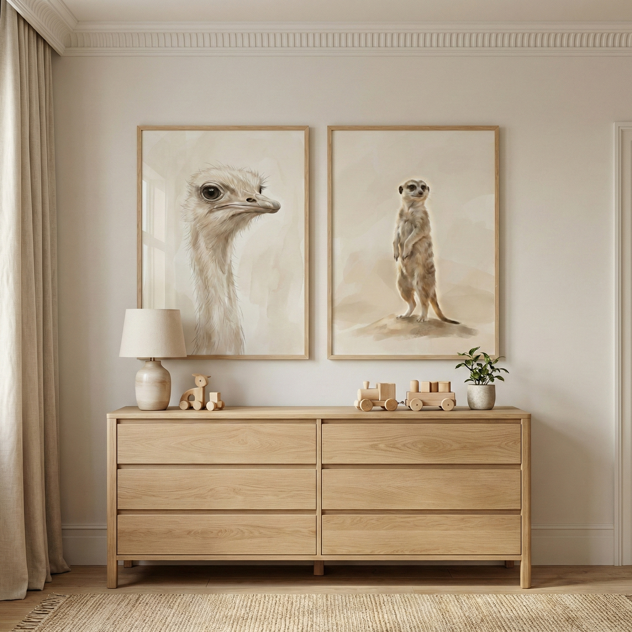 Ostrich And Meerkat Wall Art Set of 2 - Savannah Sentinels