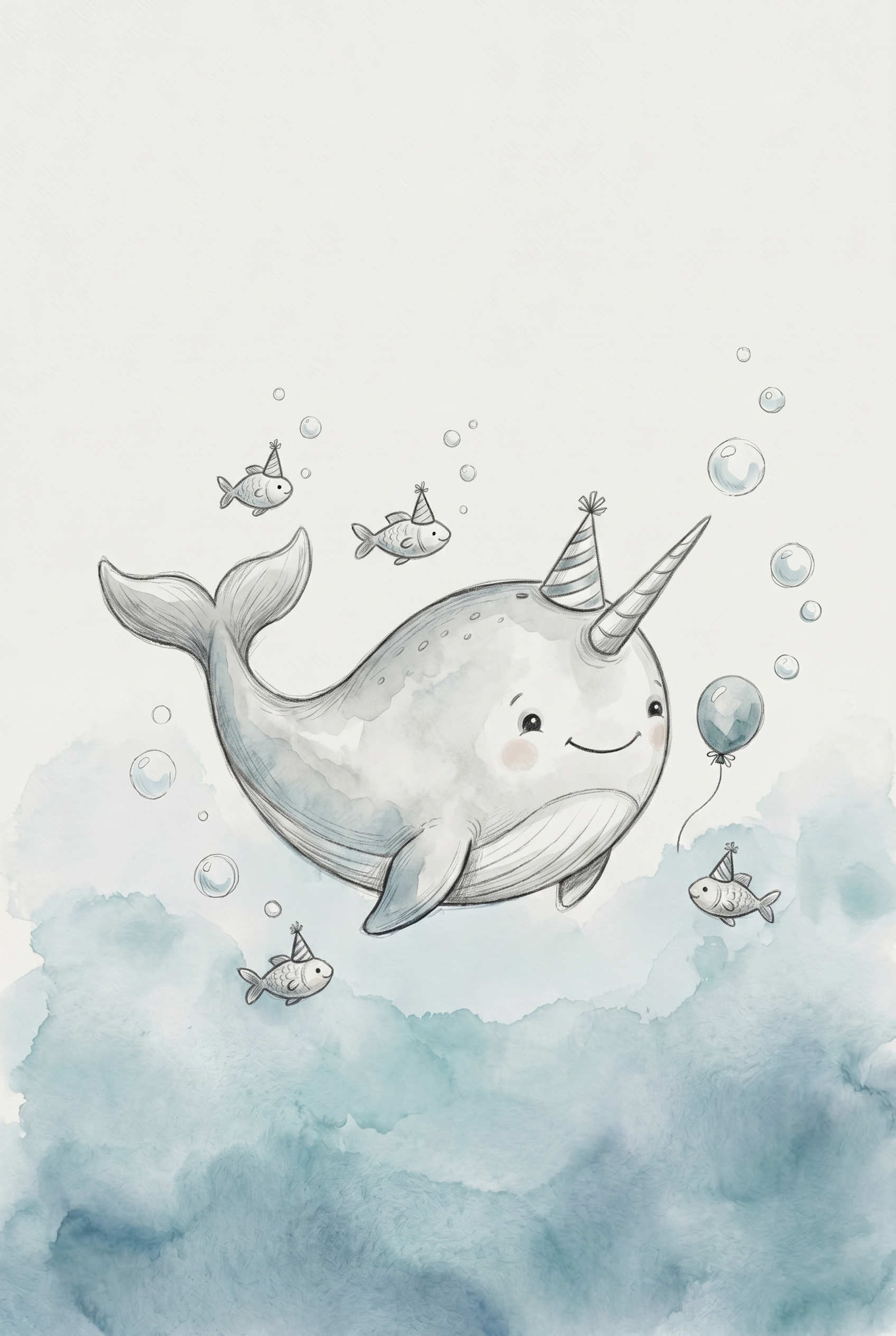 Watercolor Party Hat Narwhal Wall Art - Narwhal Party Time