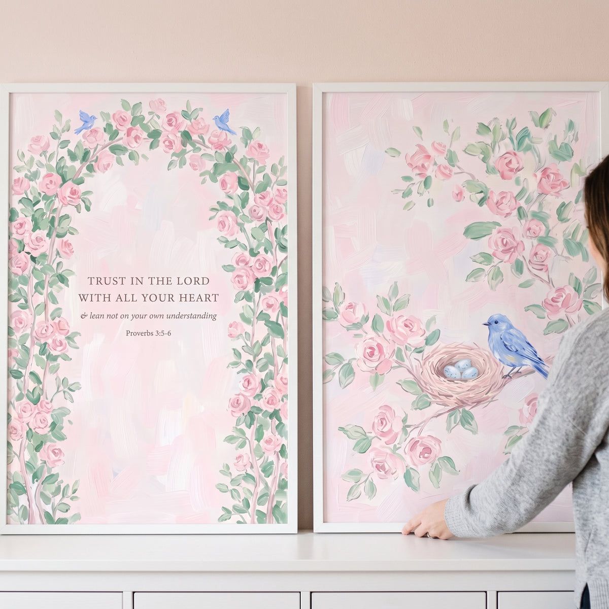 Watercolor Pastel Blue Bird Wall Art Set of 2 - Faithful Rose Arch