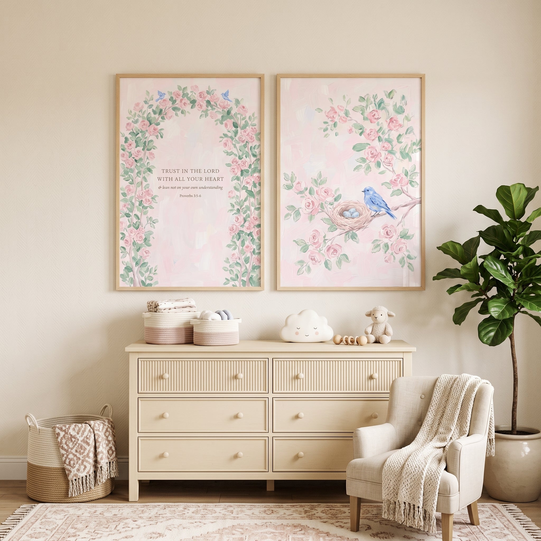 Watercolor Pastel Blue Bird Wall Art Set of 2 - Faithful Rose Arch
