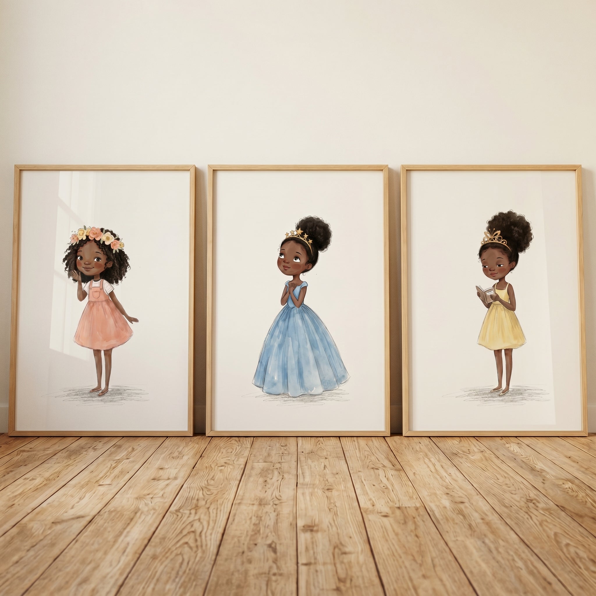 Watercolor Pastel Princess Wall Art Set of 3 - Sweet Princess Dreams