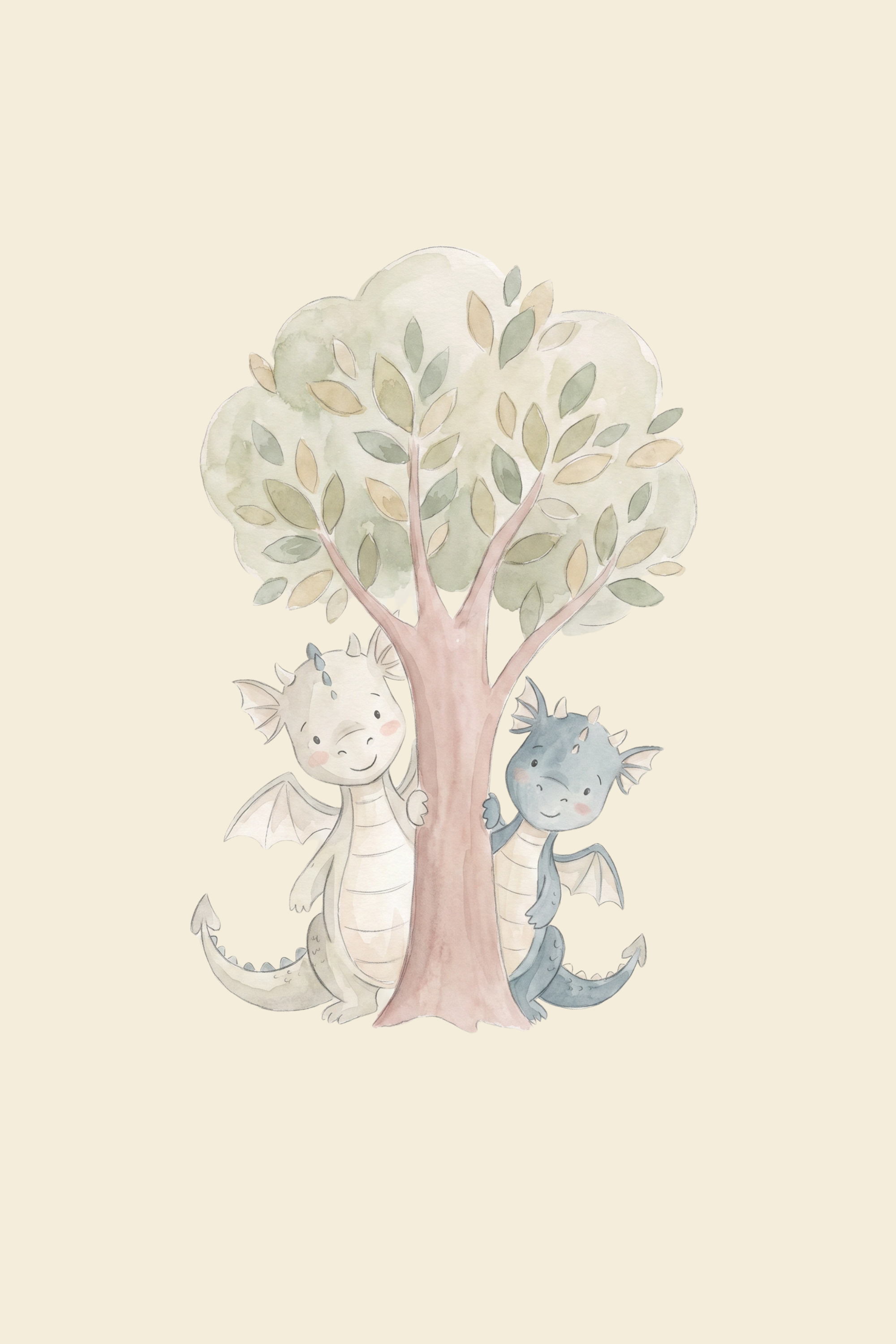 Watercolor Pastel Tree Dragon Wall Art - Whimsical Forest Dragons
