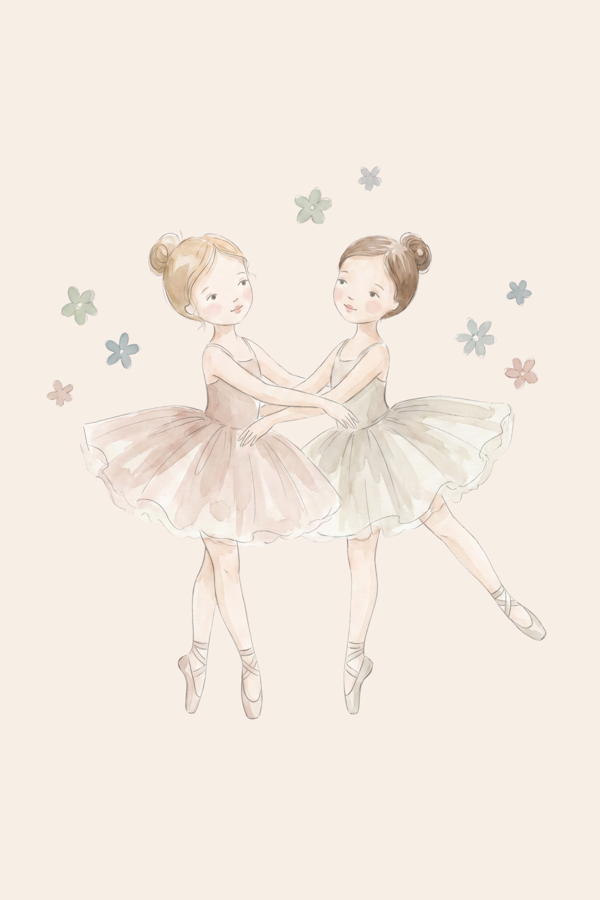 Watercolor Pink Tutu Ballerina Wall Art - Graceful Ballet Duo