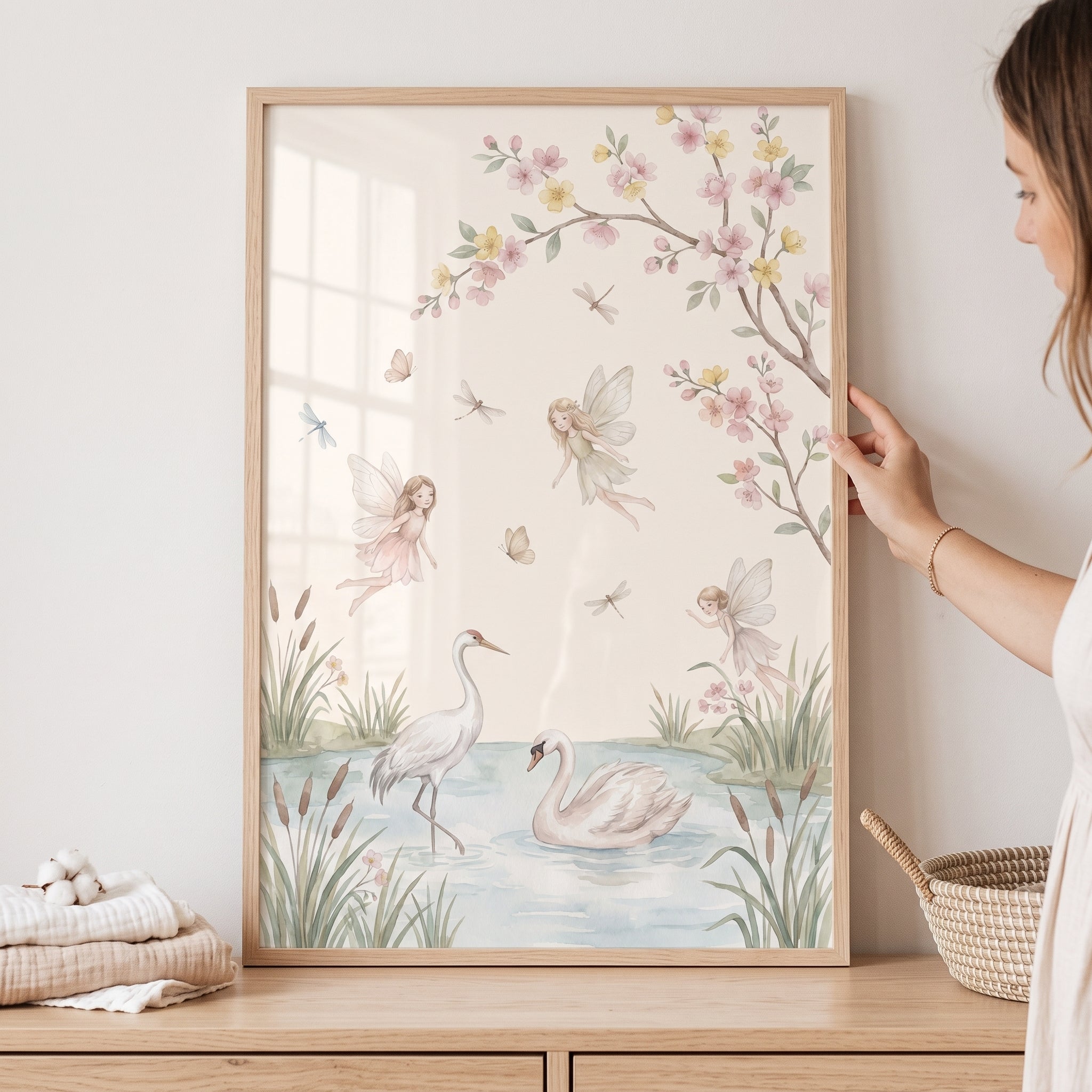 Watercolor Pond Whimsical Fairies Wall Art - Whimsical Fairy Pond