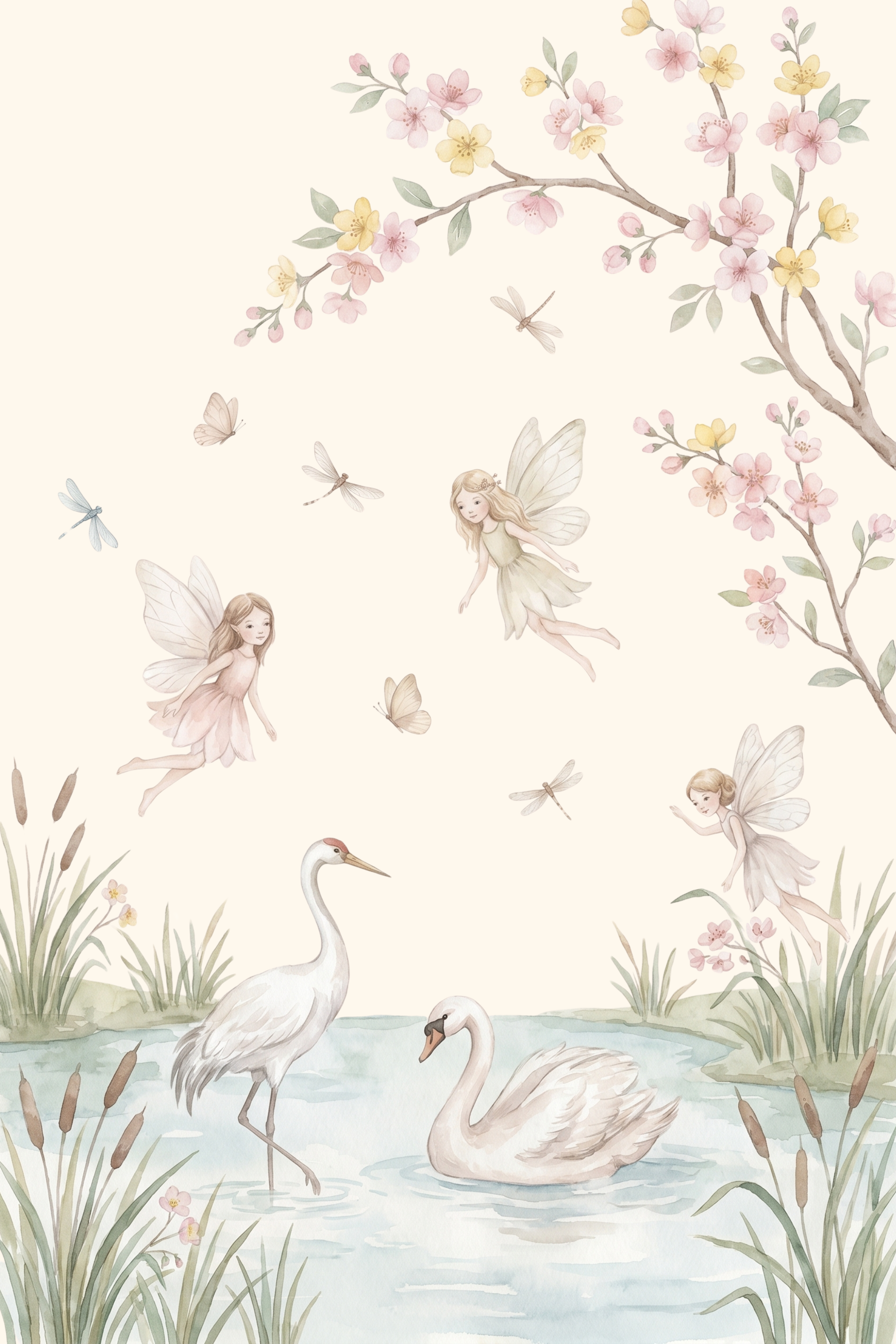 Watercolor Pond Whimsical Fairies Wall Art - Whimsical Fairy Pond