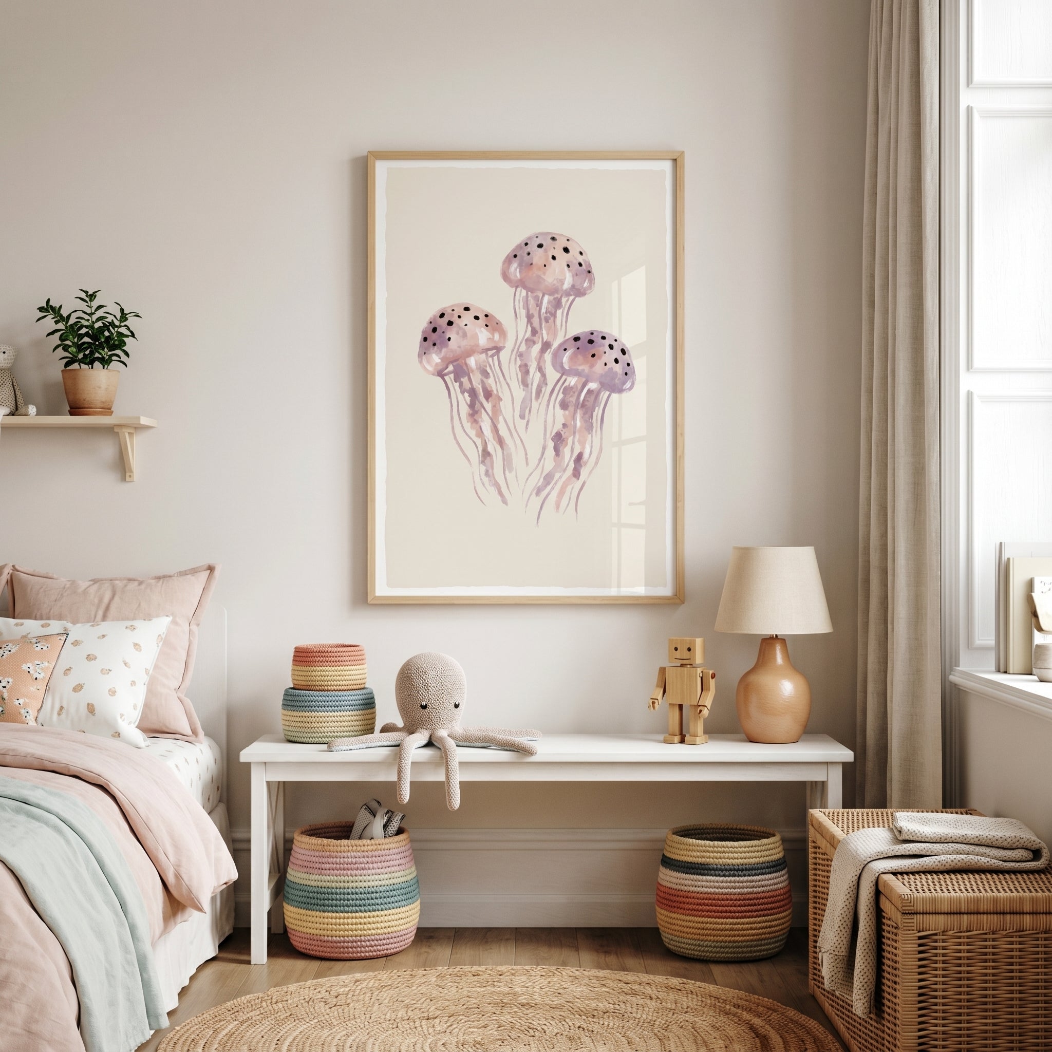 Watercolor Purple Jellyfish Wall Art - Spotted Sea Drifters