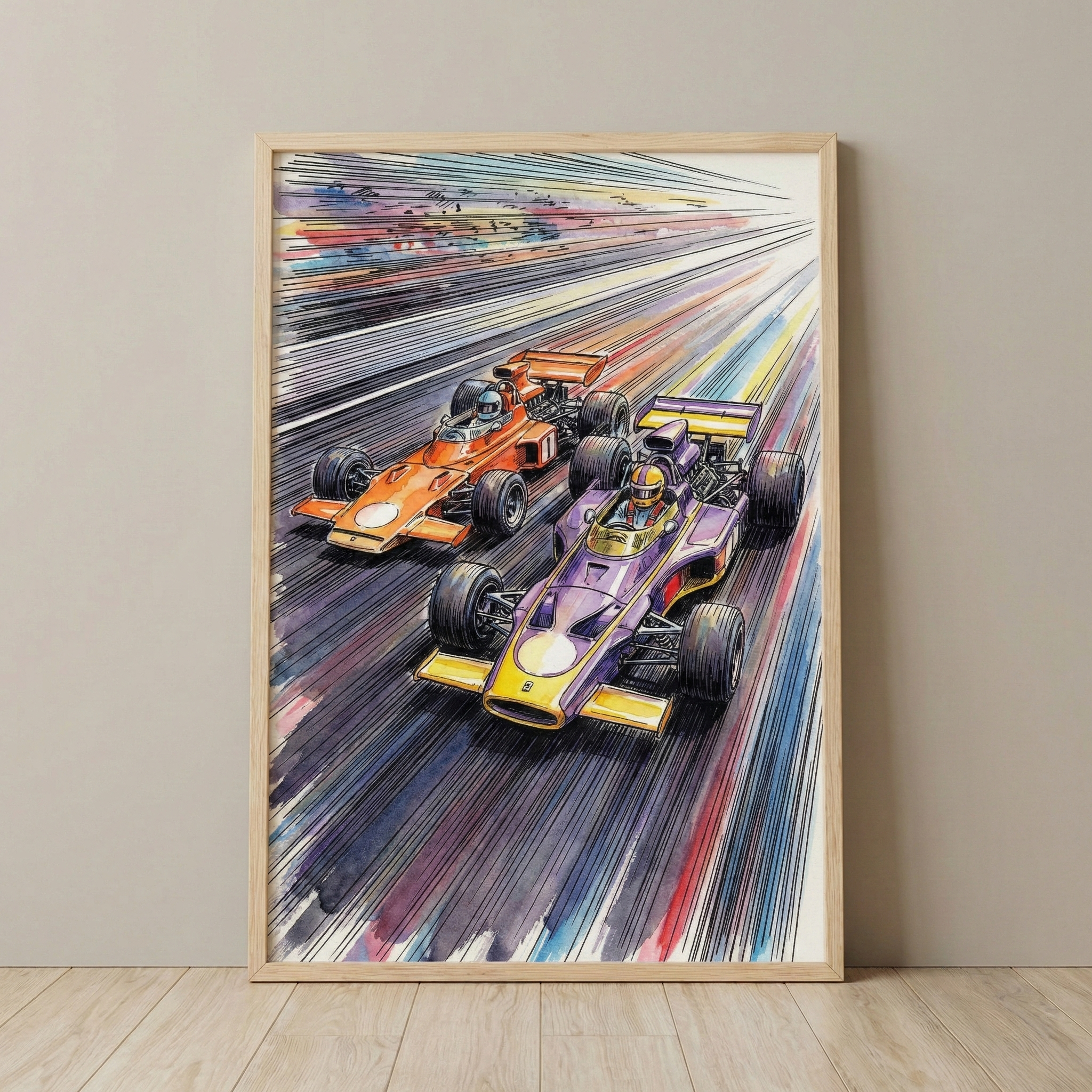 Watercolor Racing Car Print - Speedline Duel