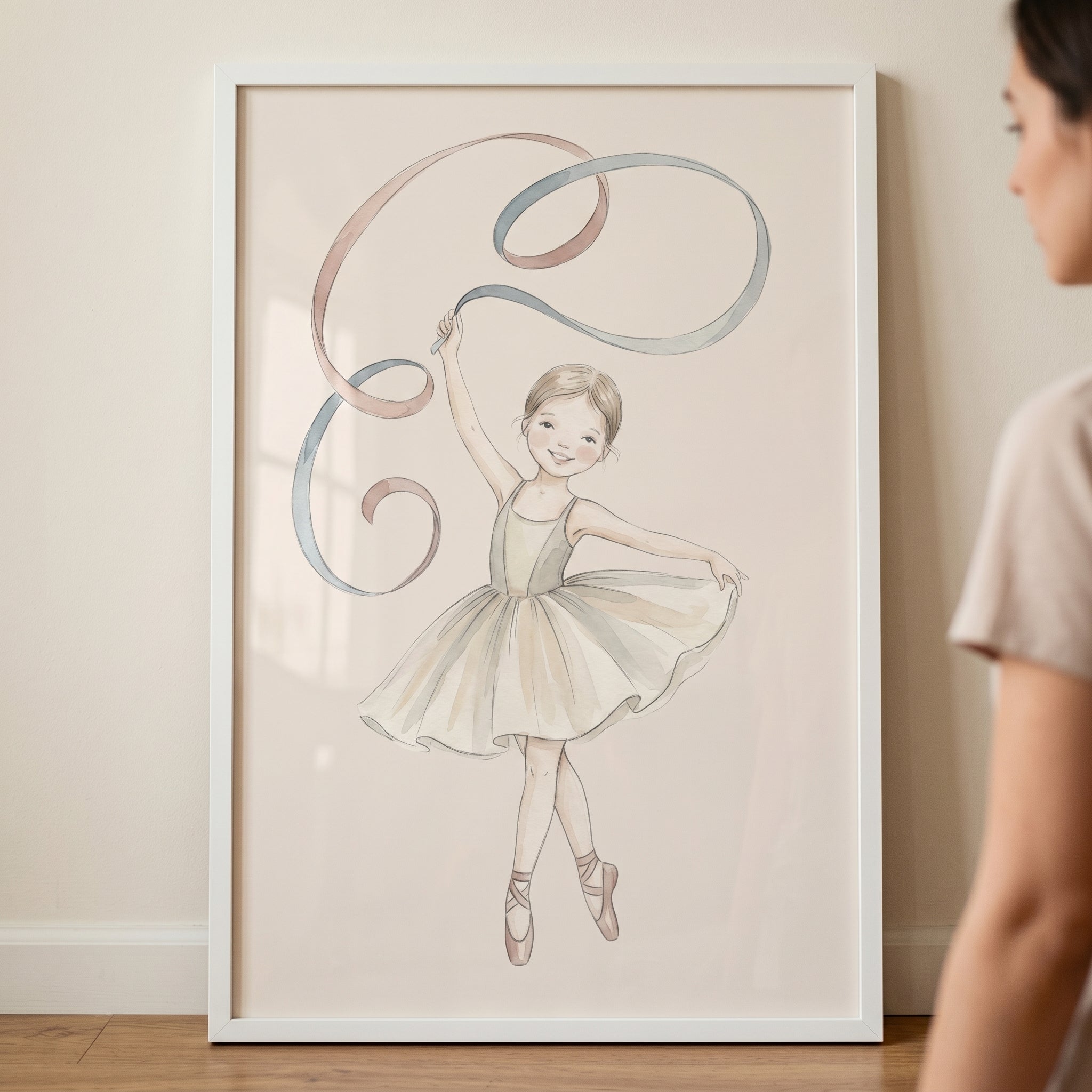 Watercolor Ribbon Ballerina Wall Art - Graceful Ribbon Dancer