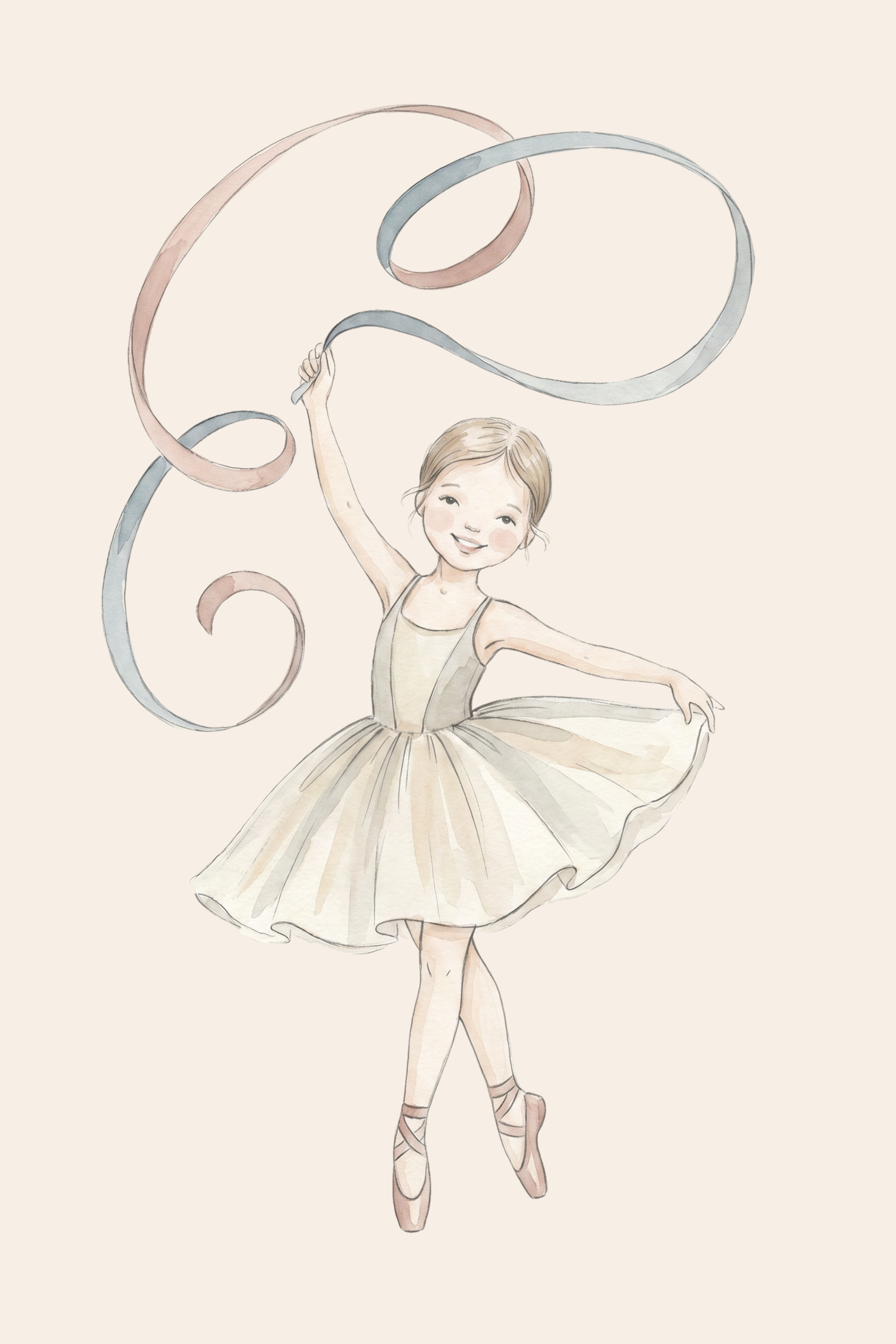 Watercolor Ribbon Ballerina Wall Art - Graceful Ribbon Dancer