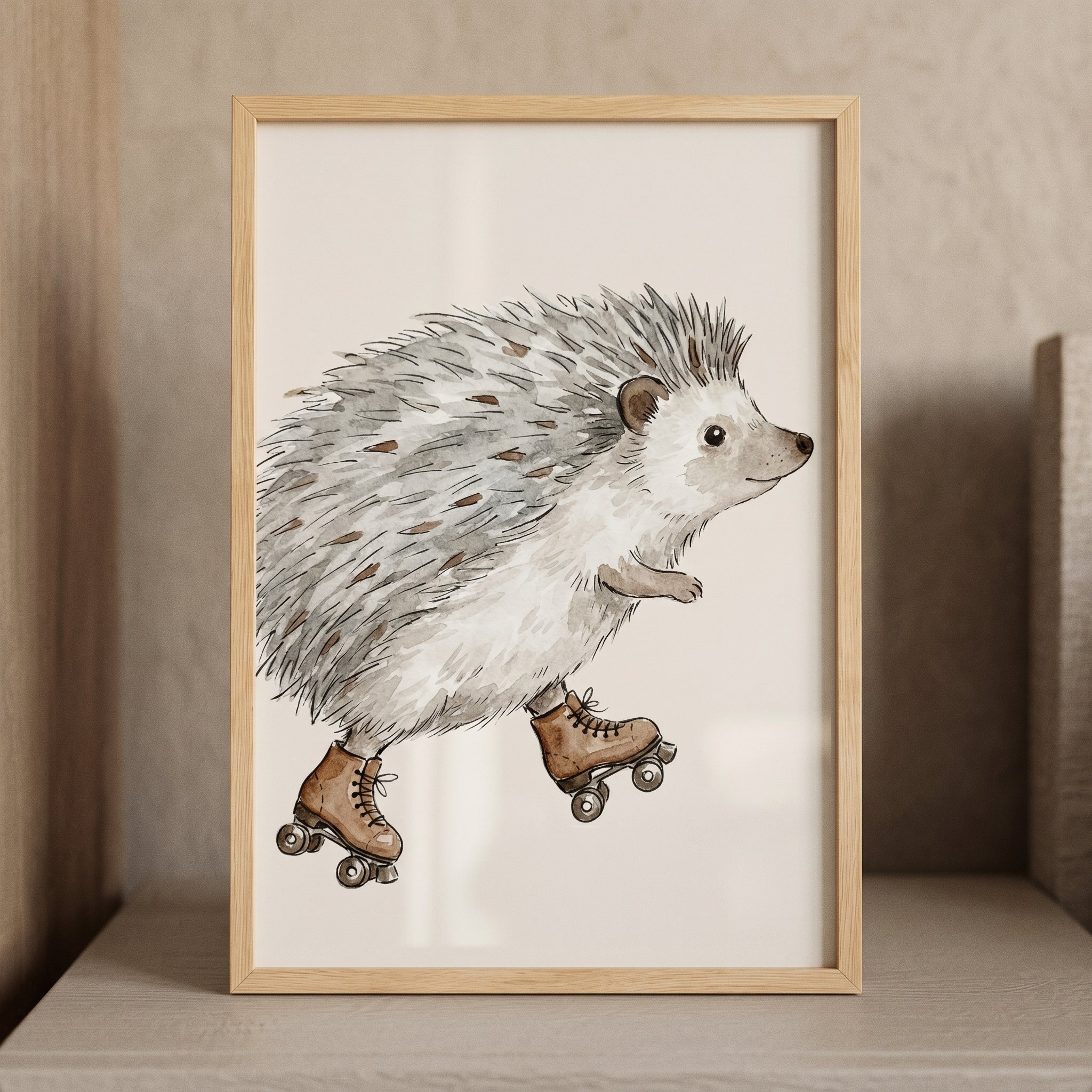 Watercolor Roller Skating Hedgehog Wall Art - Spiky Roller Skater